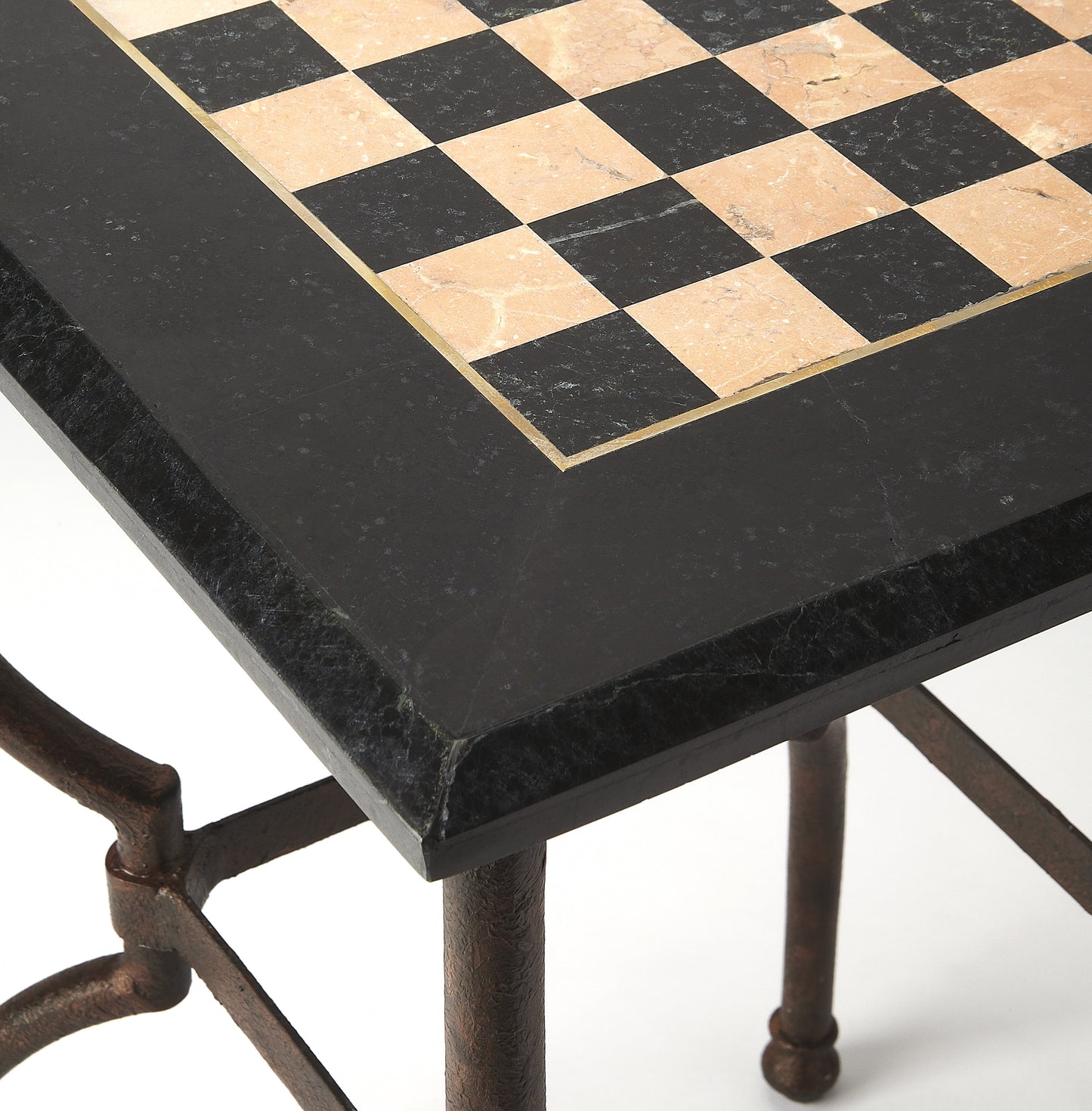Butler Specialty Company Frankie 18 in. W Square Fossil Stone and Metal Small Game Table, Multi-Color