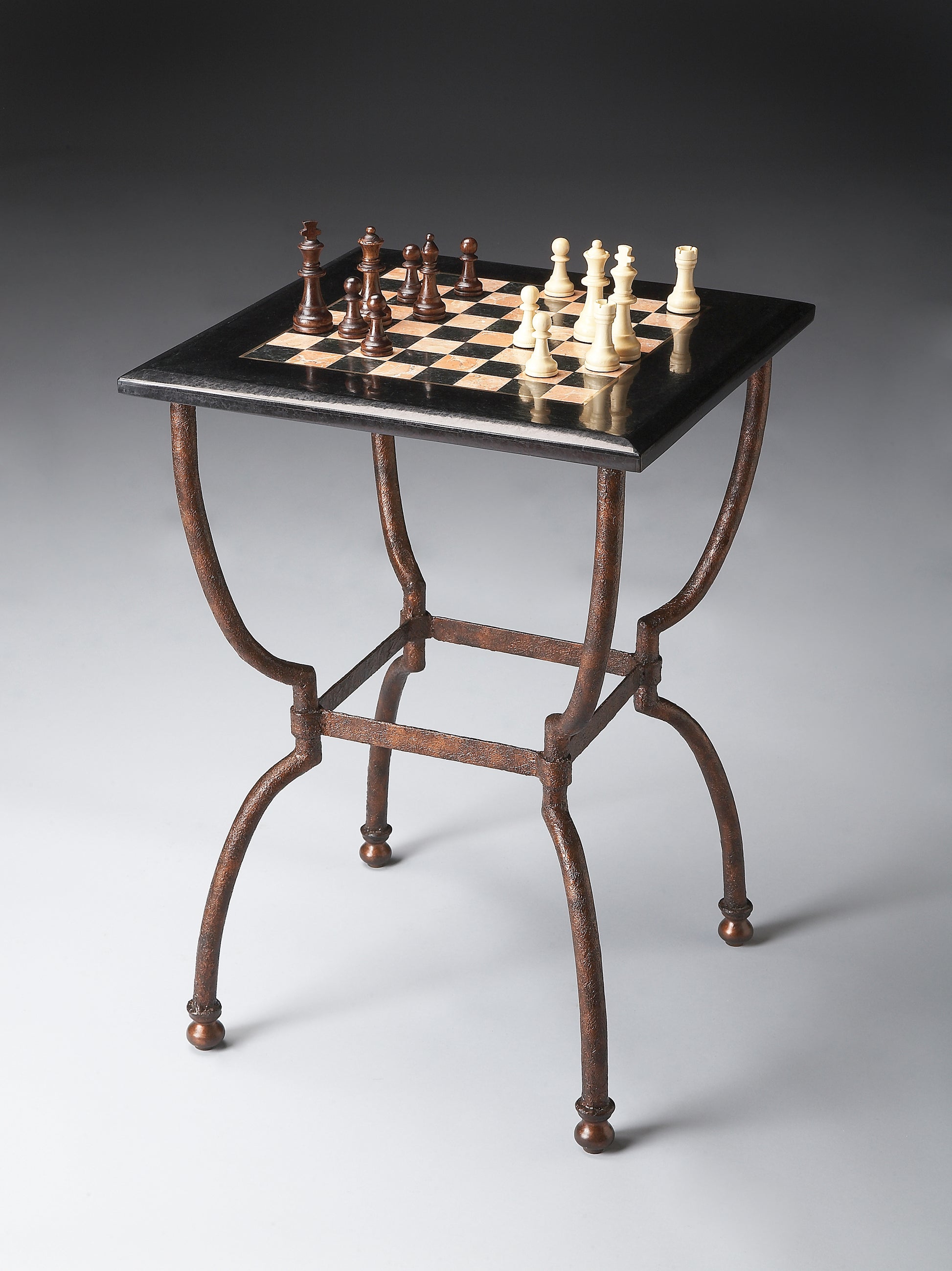 Butler Specialty Company Frankie 18 in. W Square Fossil Stone and Metal Small Game Table, Multi-Color