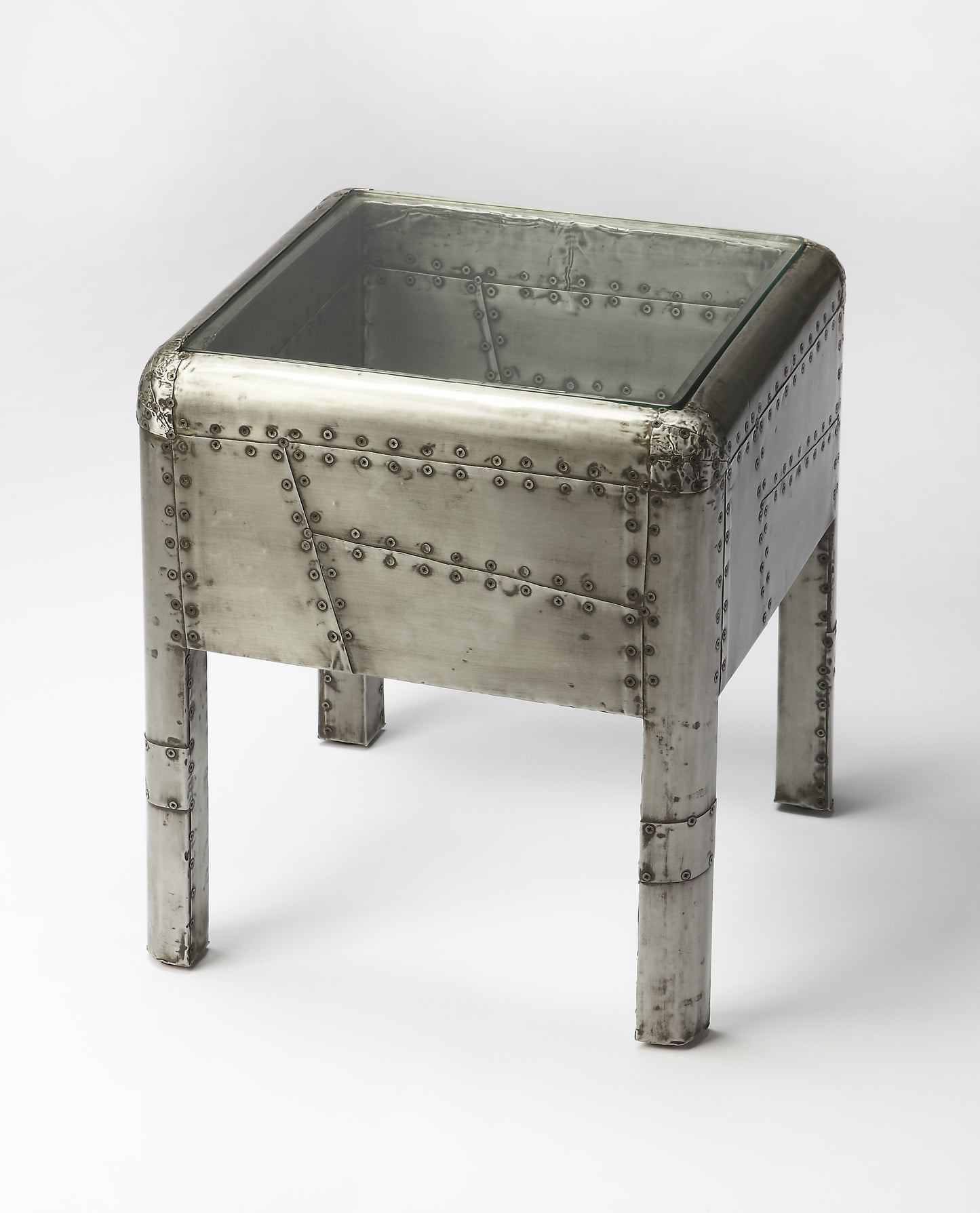 Butler Specialty Company Midway 16 in. W Square Metal Aviator Themed End Table, Gray