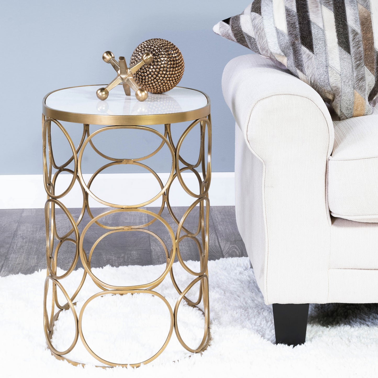 Butler Specialty Company Talulah 20 in. W Oval Marble and Metal Side Table, Gold