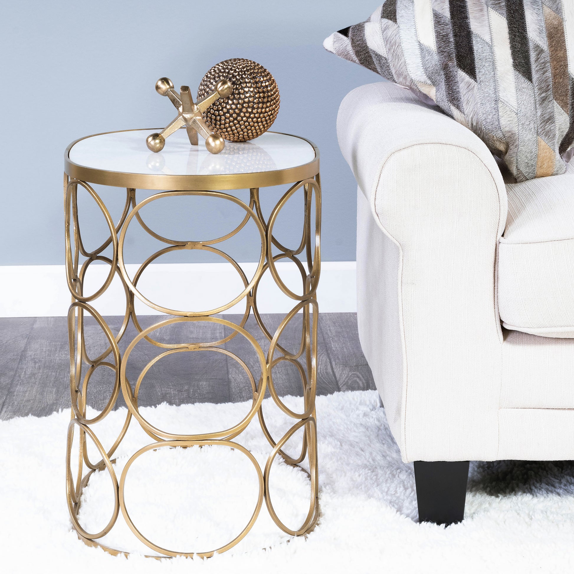 Butler Specialty Company Talulah 20 in. W Oval Marble and Metal Side Table, Gold