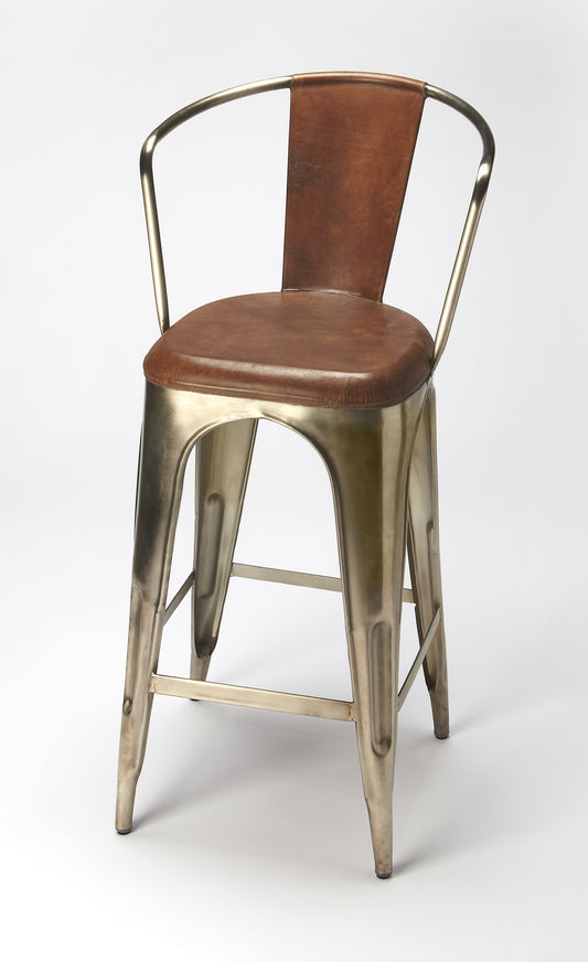 Butler Specialty Company Roland 30 in. Seat Height Iron & Leather Bar Stool, Medium Brown