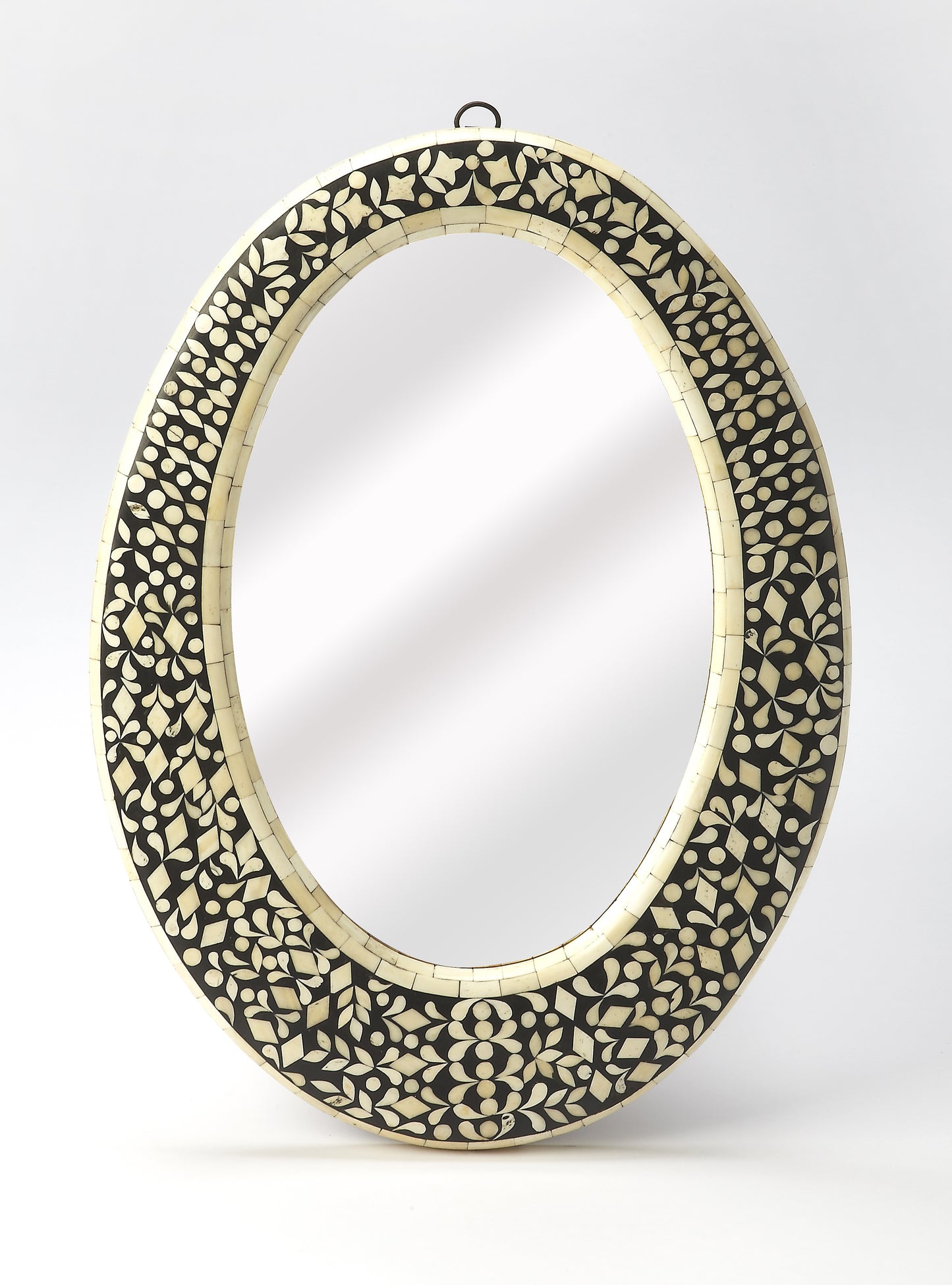 Butler Specialty Company Orzo 18 in. W x 24 in. H Oval Bone Inlay Wall Mirror, Black and White