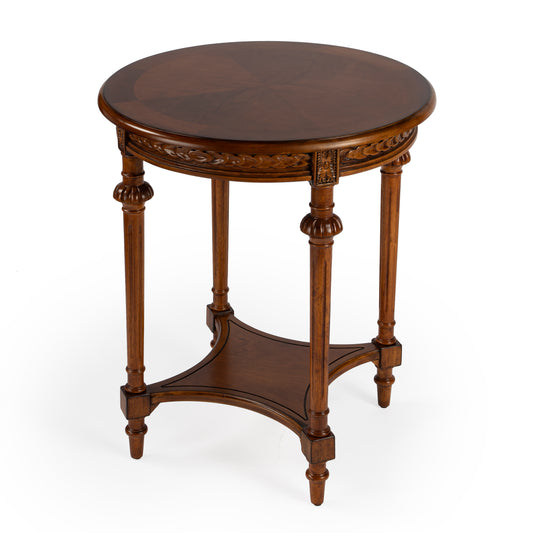 Butler Specialty Company Hellinger 24 in. W Round Wood Tall End Table with Open Shelf, Medium Brown