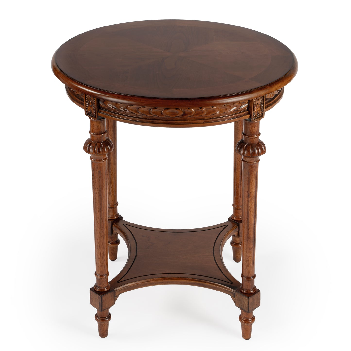 Butler Specialty Company Hellinger 24 in. W Round Wood Tall End Table with Open Shelf, Medium Brown