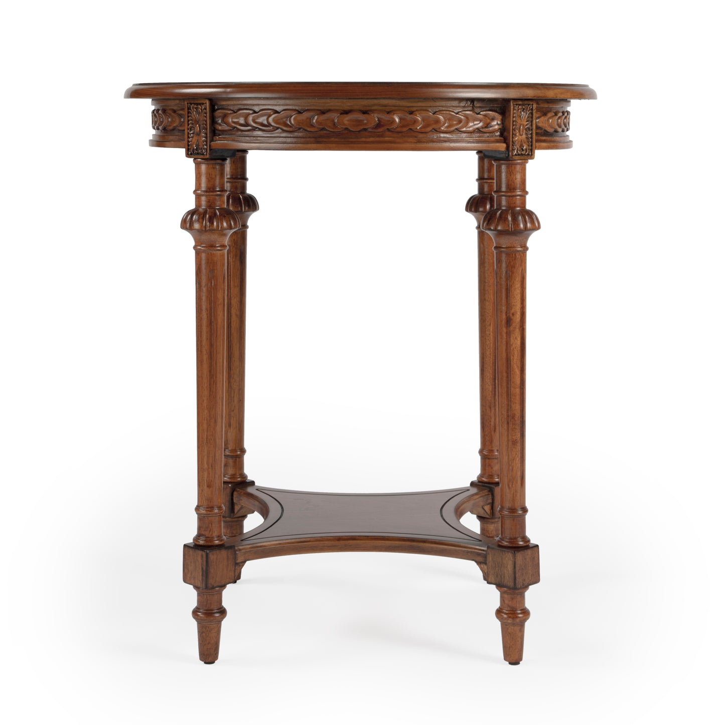 Butler Specialty Company Hellinger 24 in. W Round Wood Tall End Table with Open Shelf, Medium Brown