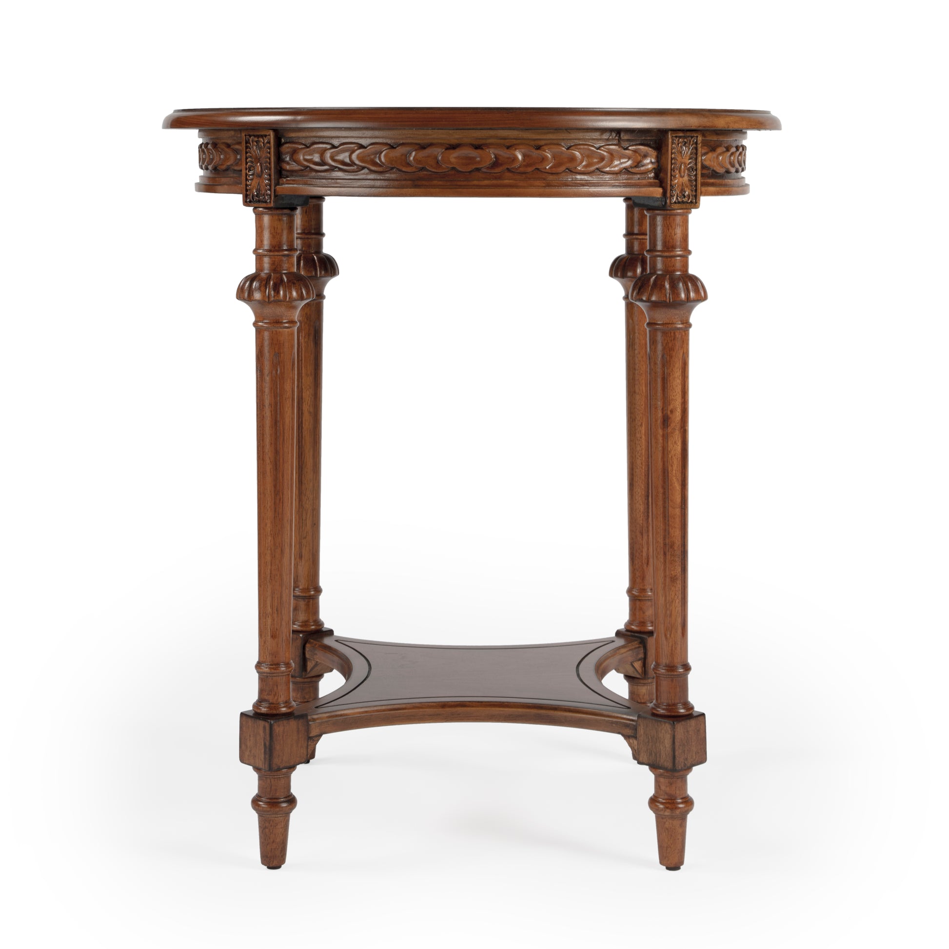 Butler Specialty Company Hellinger 24 in. W Round Wood Tall End Table with Open Shelf, Medium Brown
