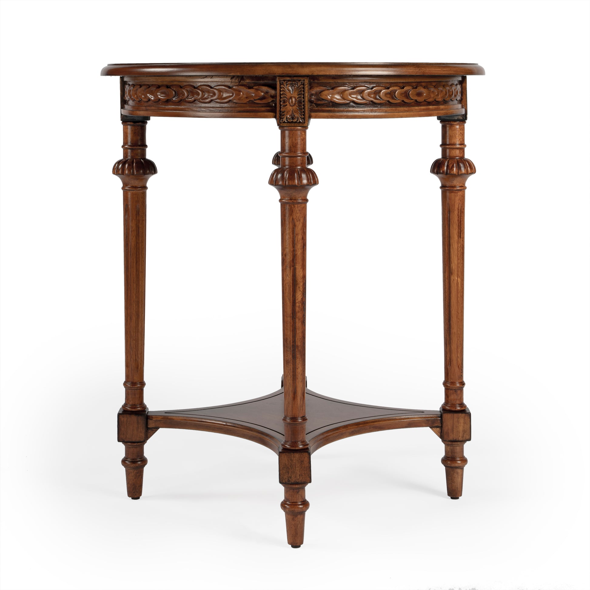 Butler Specialty Company Hellinger 24 in. W Round Wood Tall End Table with Open Shelf, Medium Brown
