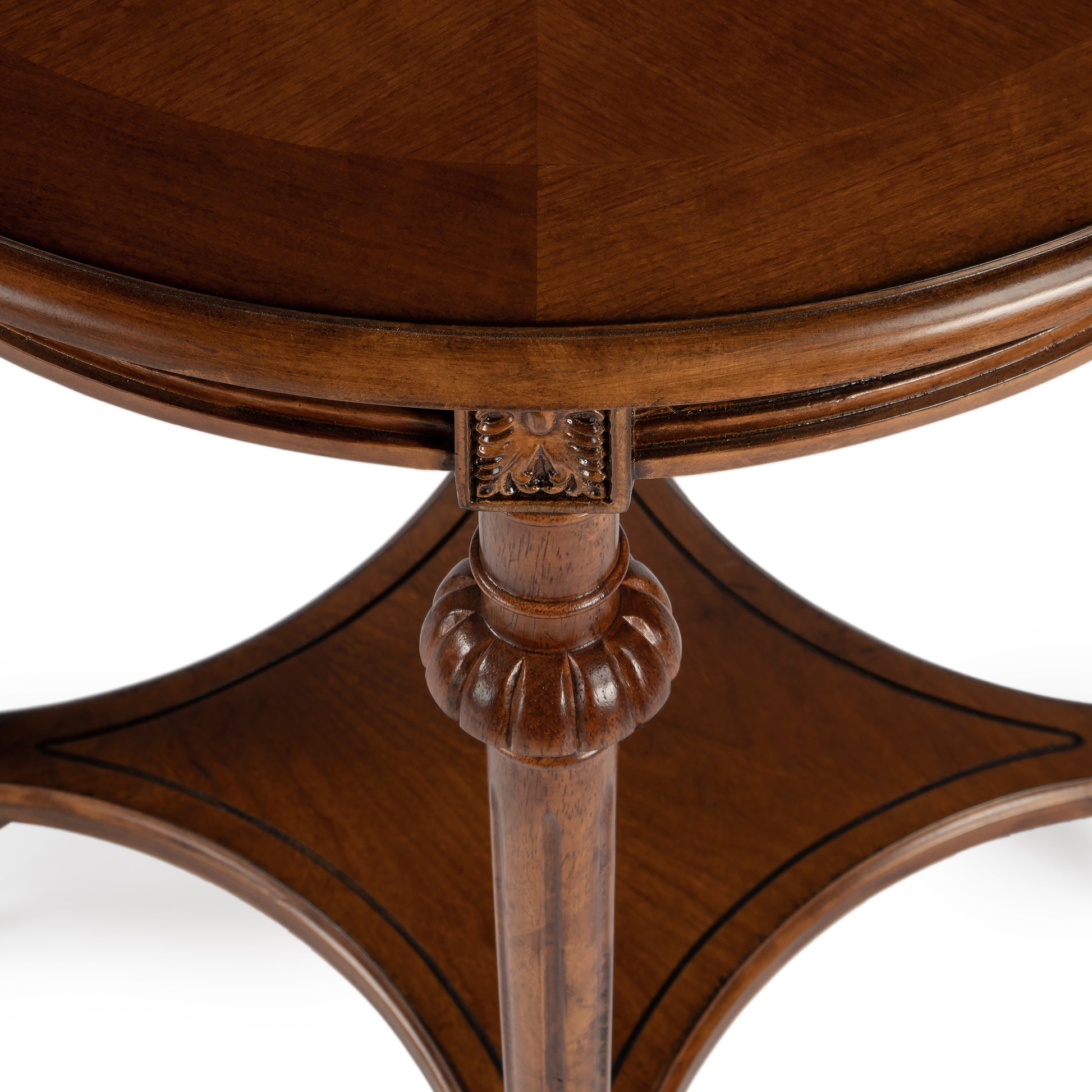 Butler Specialty Company Hellinger 24 in. W Round Wood Tall End Table with Open Shelf, Medium Brown