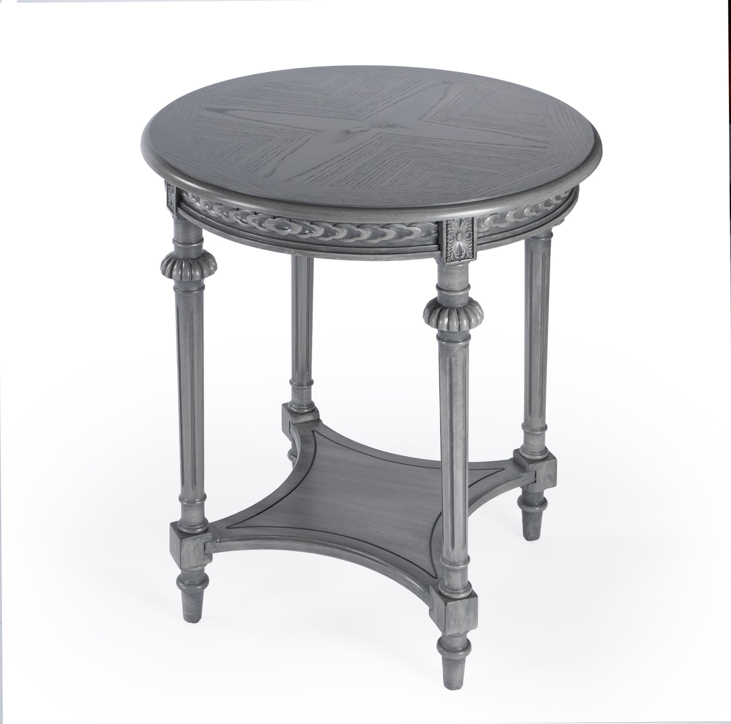 Butler Specialty Company Hellinger 24 in. W Round Wood Tall End Table with Open Shelf, Gray