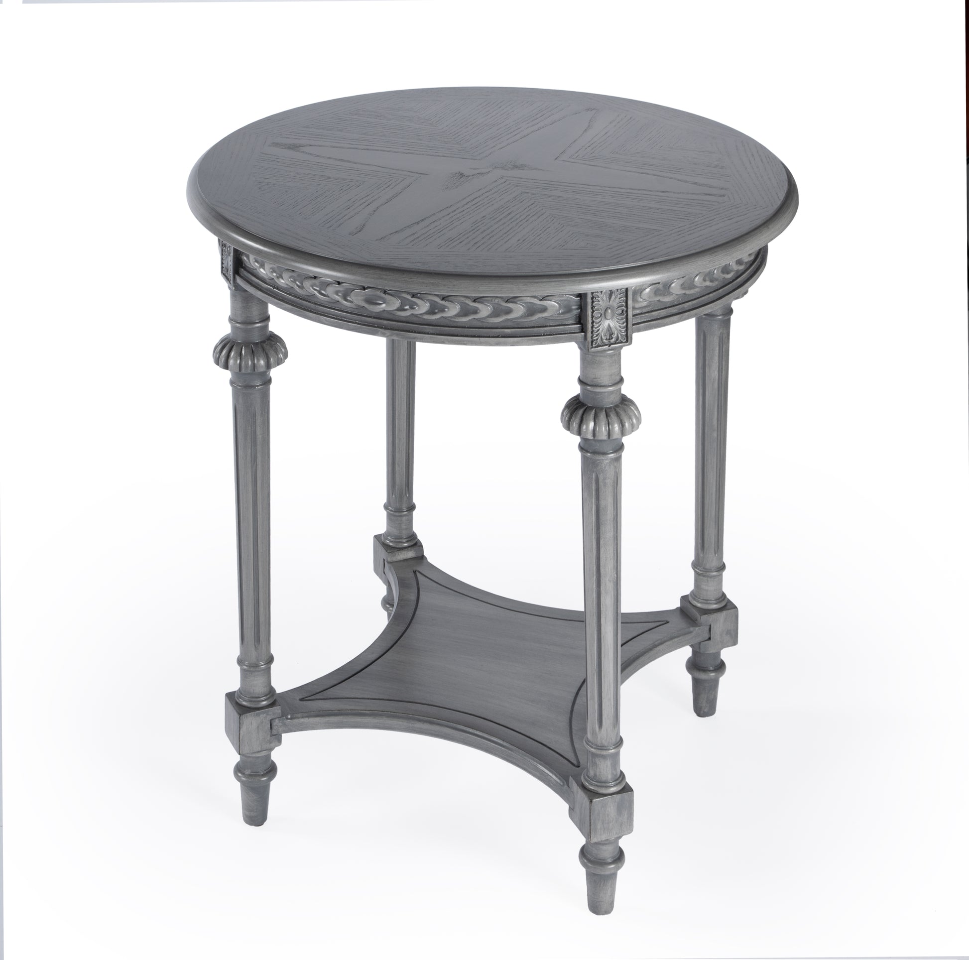 Butler Specialty Company Hellinger 24 in. W Round Wood Tall End Table with Open Shelf, Gray