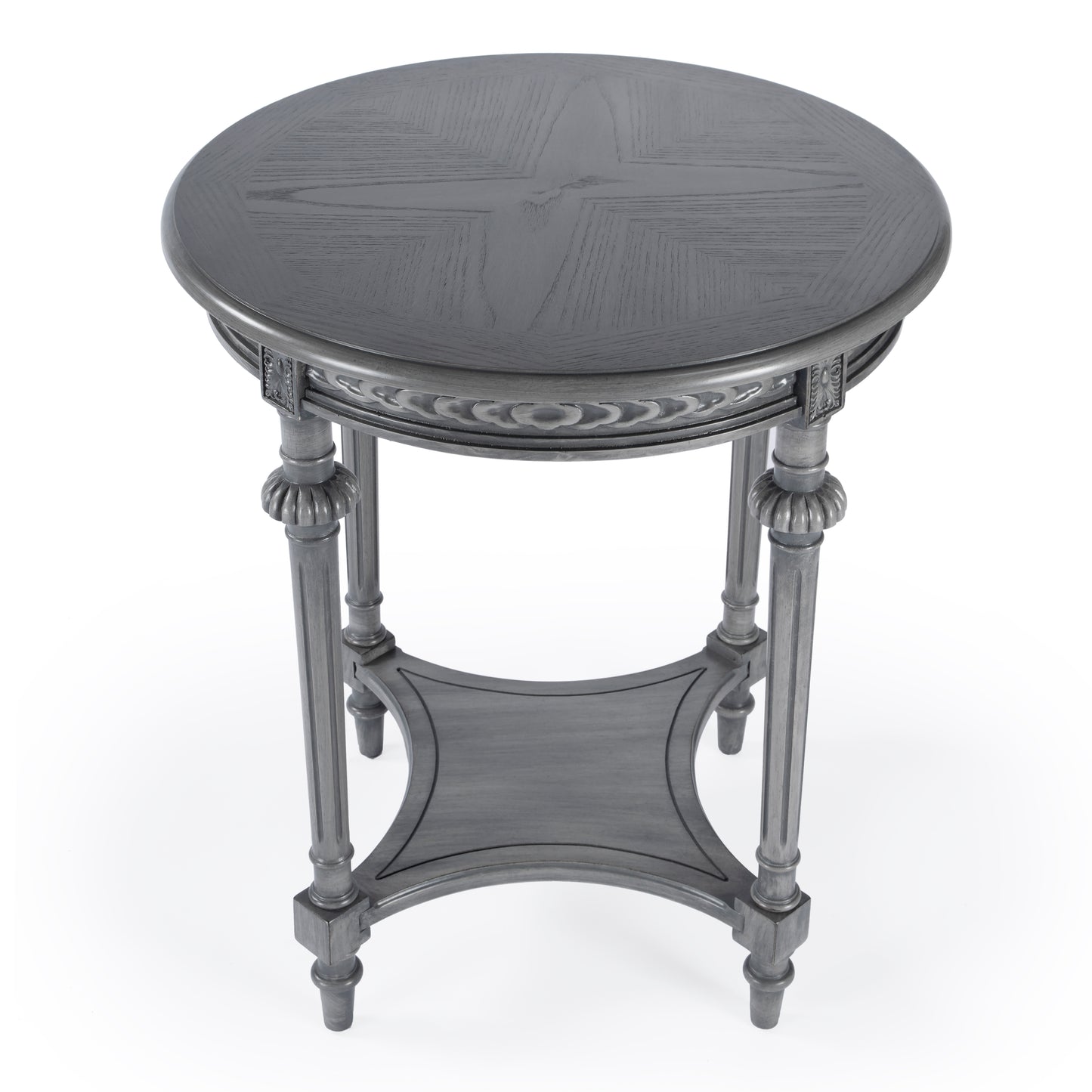 Butler Specialty Company Hellinger 24 in. W Round Wood Tall End Table with Open Shelf, Gray