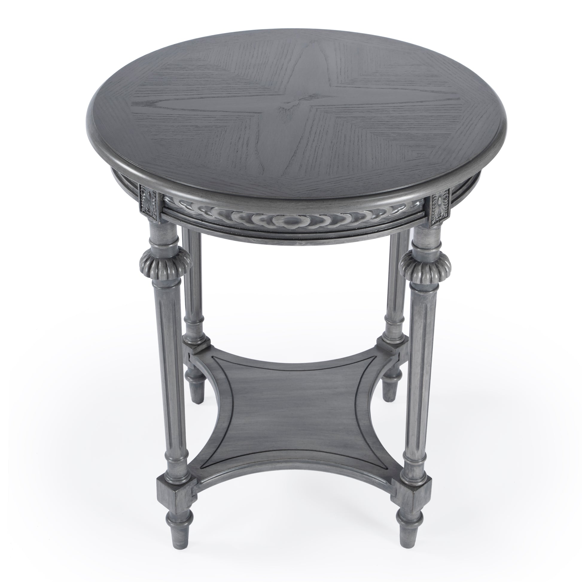 Butler Specialty Company Hellinger 24 in. W Round Wood Tall End Table with Open Shelf, Gray