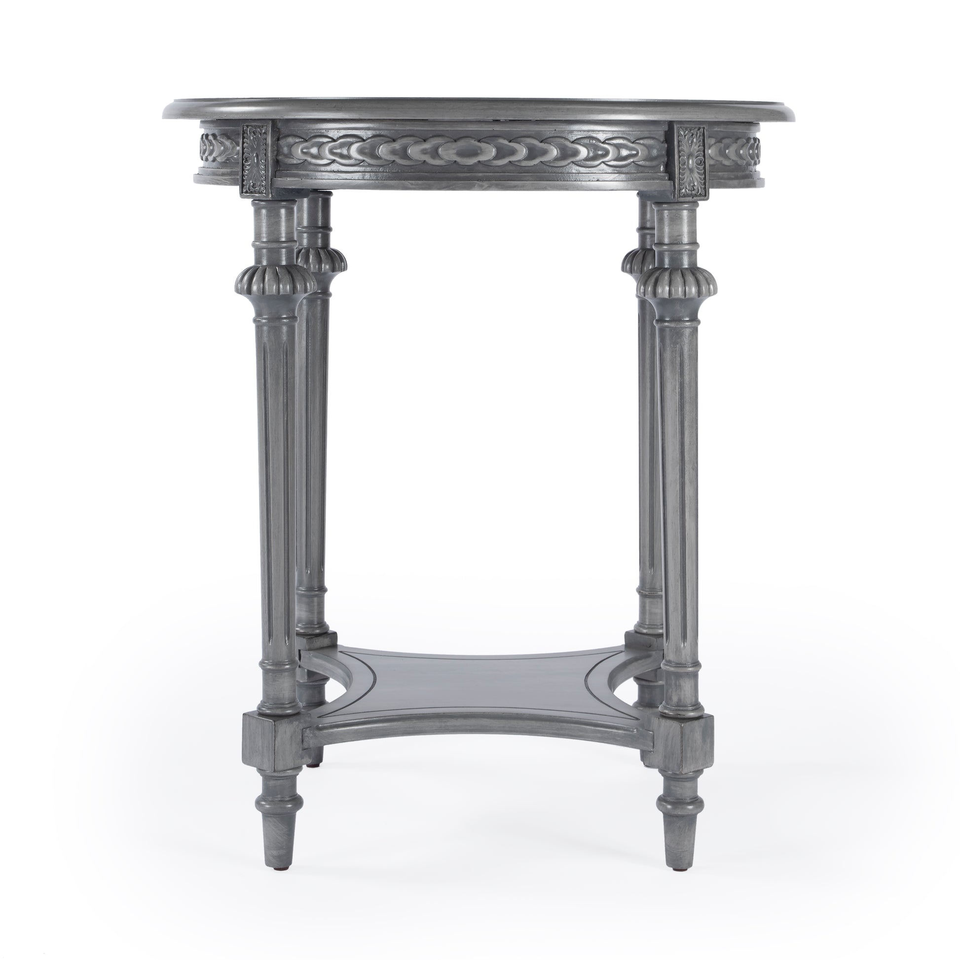 Butler Specialty Company Hellinger 24 in. W Round Wood Tall End Table with Open Shelf, Gray