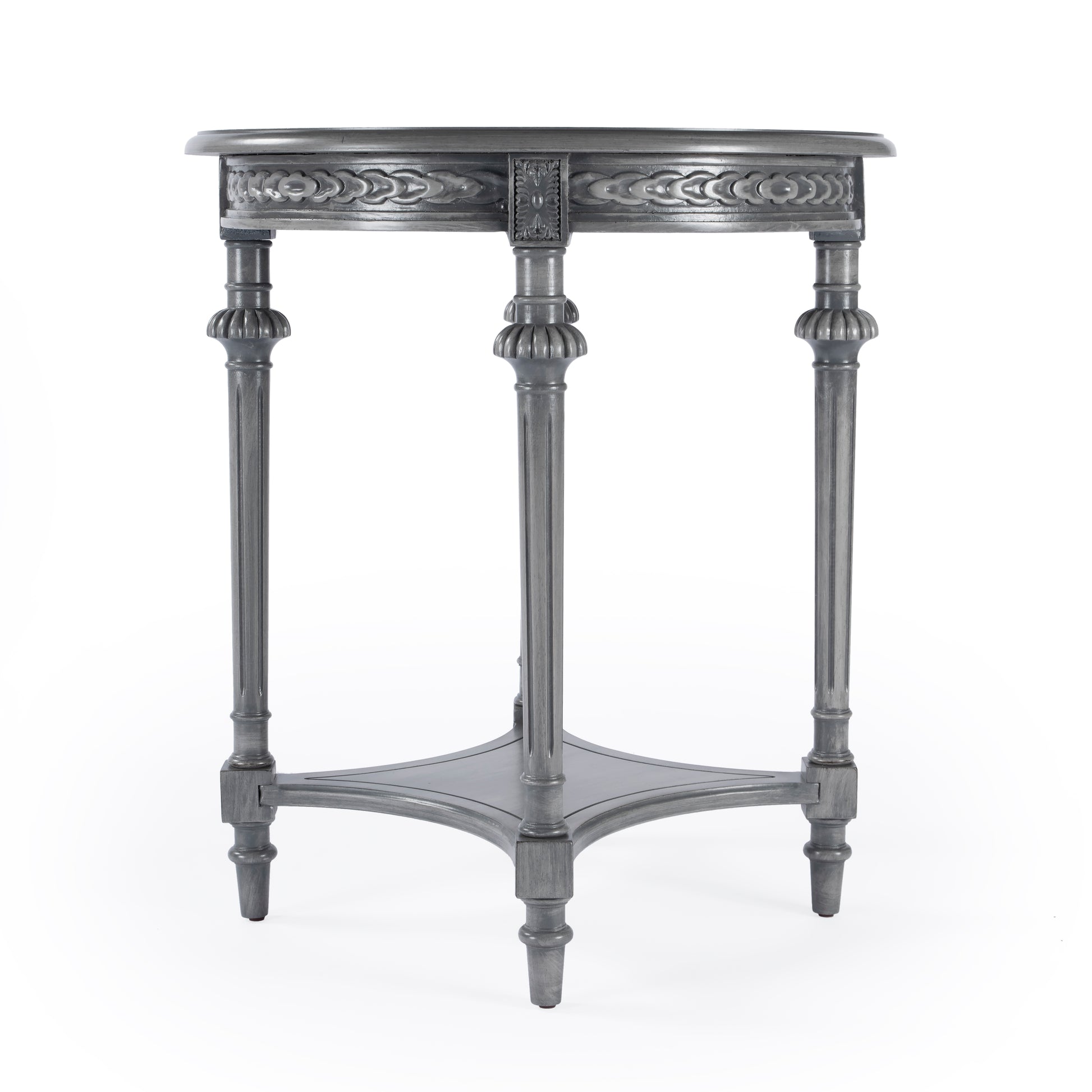 Butler Specialty Company Hellinger 24 in. W Round Wood Tall End Table with Open Shelf, Gray