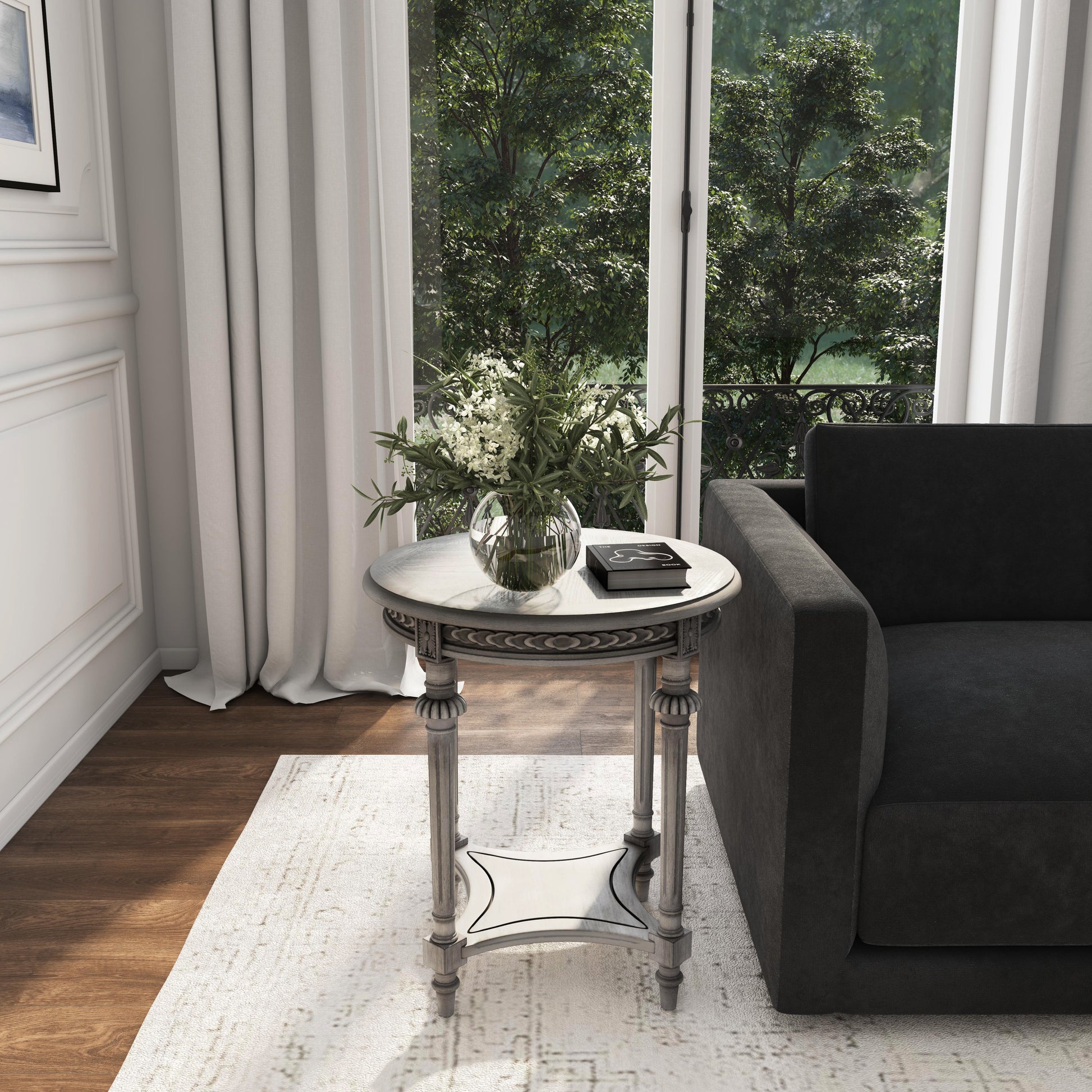 Butler Specialty Company Hellinger 24 in. W Round Wood Tall End Table with Open Shelf, Gray