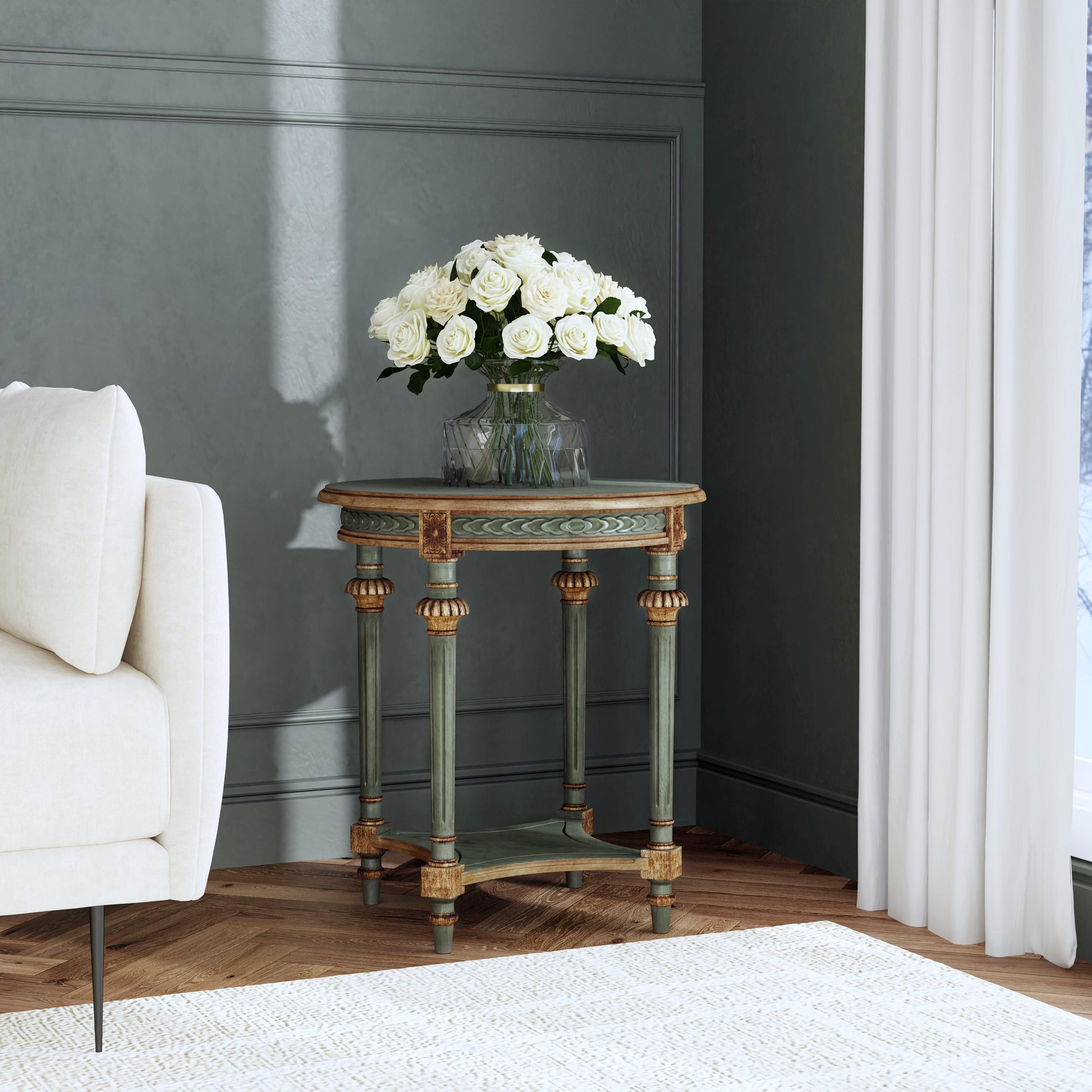 Butler Specialty Company Hellinger 24 in. W Round Wood Tall End Table with Open Shelf, Pastel Green