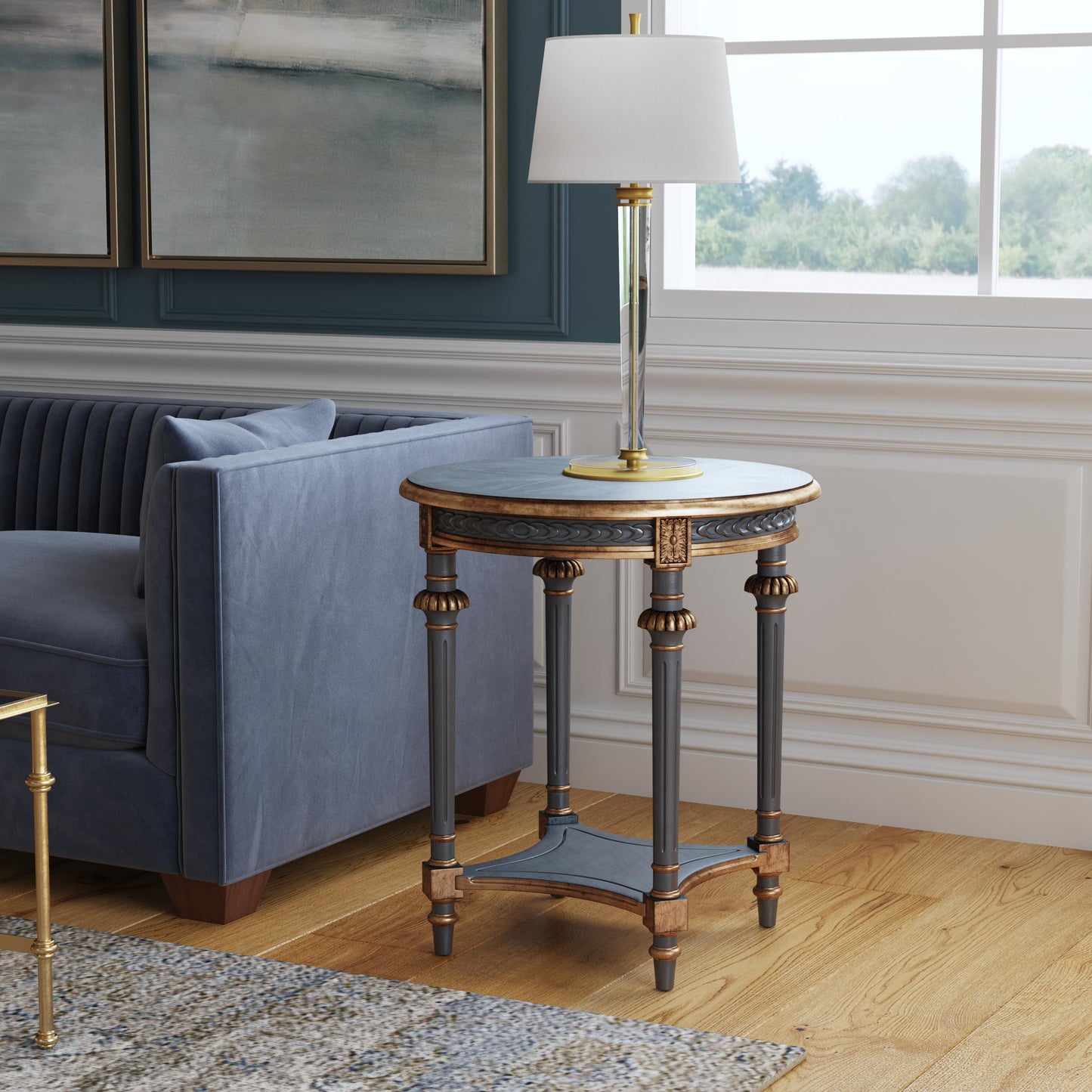 Butler Specialty Company Hellinger 24 in. W Round Wood Tall End Table with Open Shelf, Pastel Blue