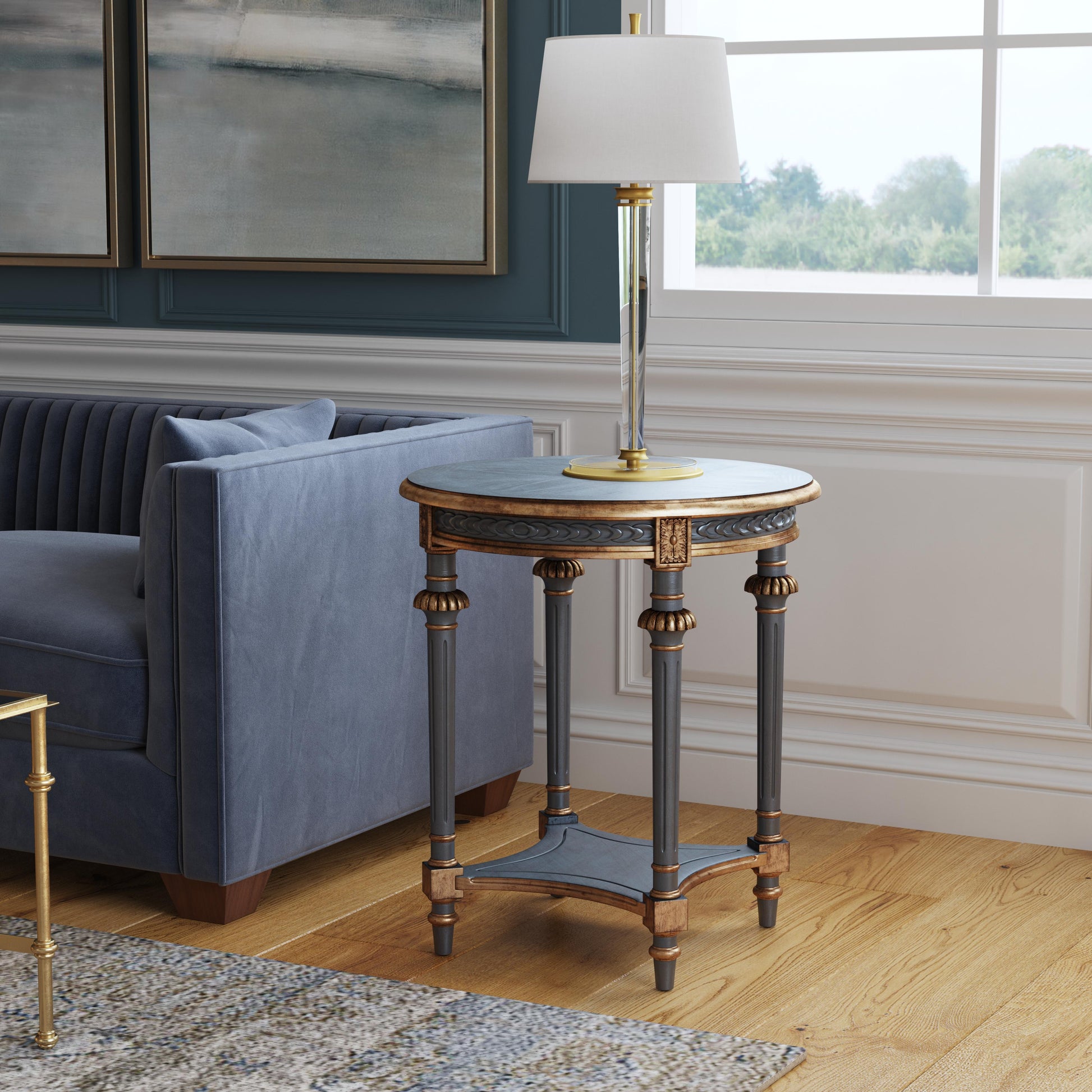 Butler Specialty Company Hellinger 24 in. W Round Wood Tall End Table with Open Shelf, Pastel Blue