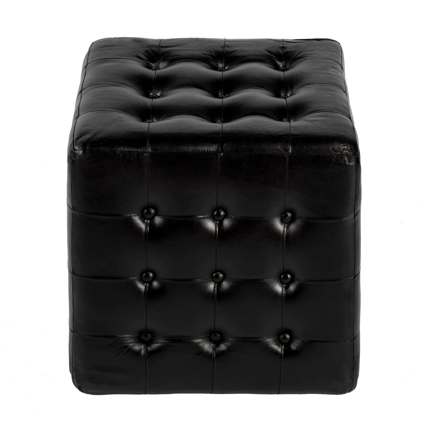 Butler Specialty Company Leon 18 in. Square Button Tufted Leather Cube Ottoman, Black
