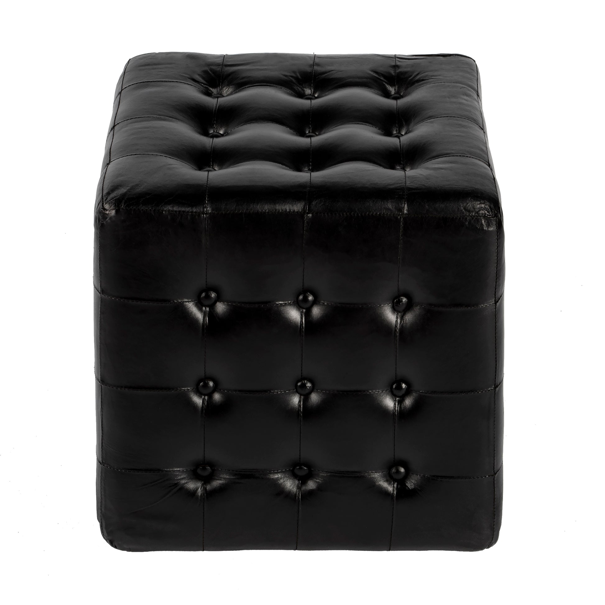 Butler Specialty Company Leon 18 in. Square Button Tufted Leather Cube Ottoman, Black