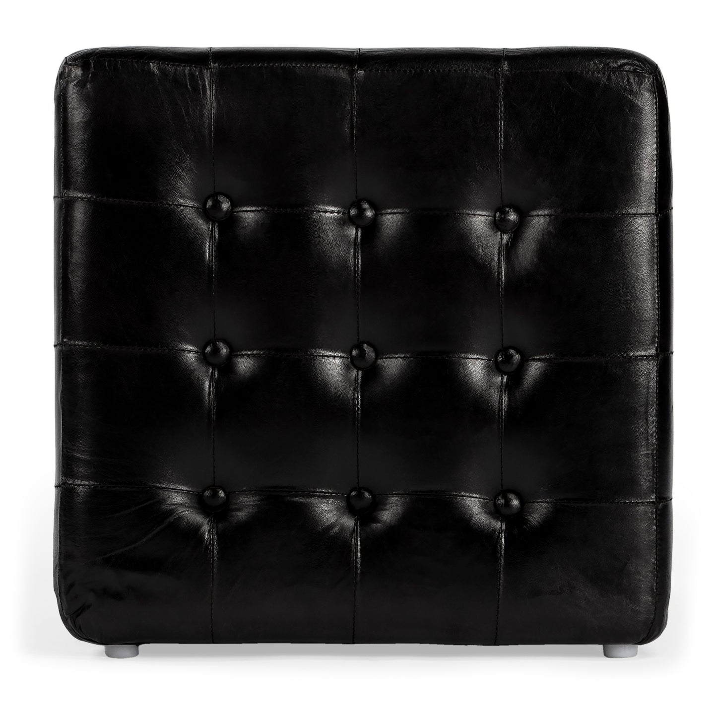 Butler Specialty Company Leon 18 in. Square Button Tufted Leather Cube Ottoman, Black