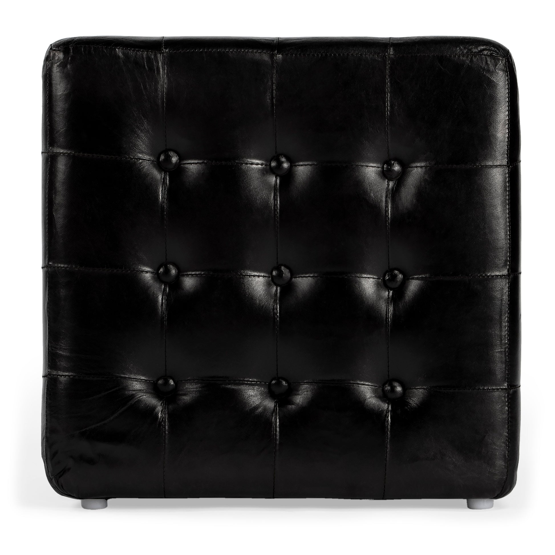 Butler Specialty Company Leon 18 in. Square Button Tufted Leather Cube Ottoman, Black