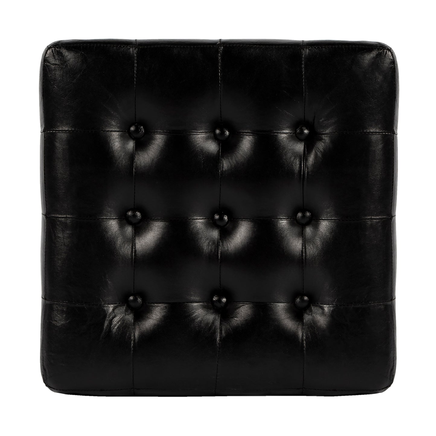 Butler Specialty Company Leon 18 in. Square Button Tufted Leather Cube Ottoman, Black