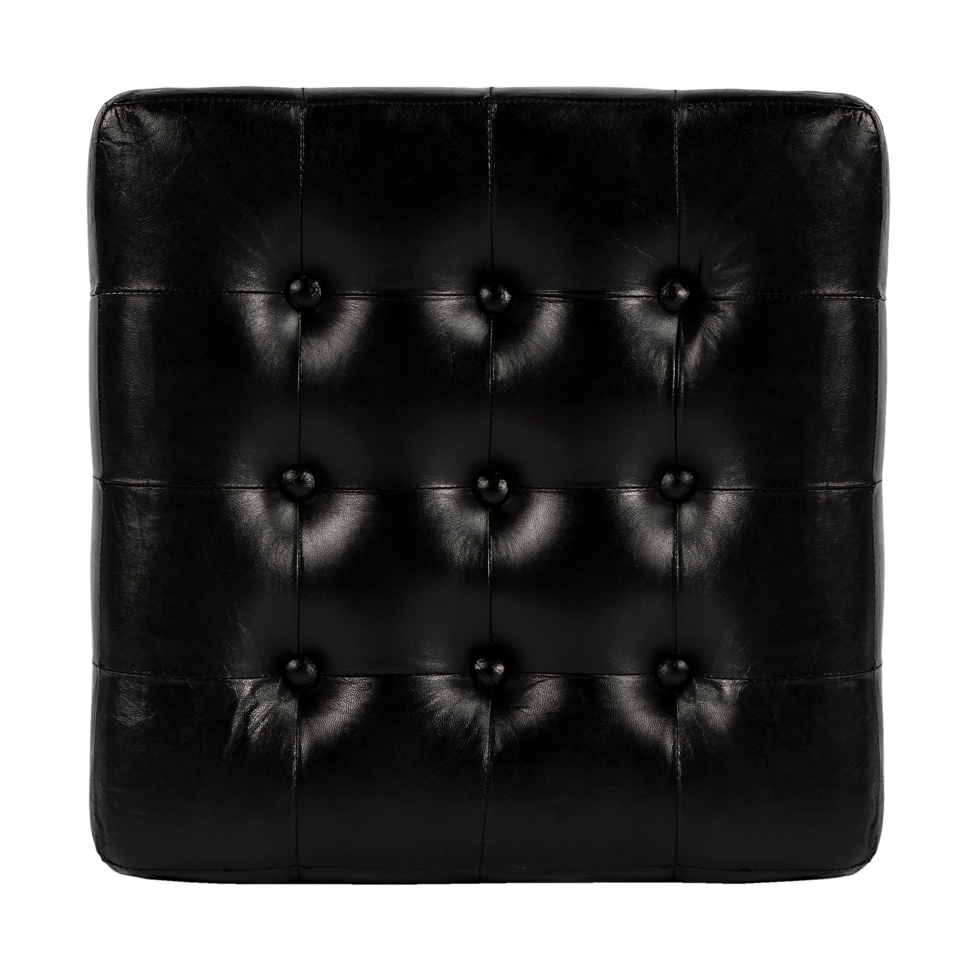 Butler Specialty Company Leon 18 in. Square Button Tufted Leather Cube Ottoman, Black