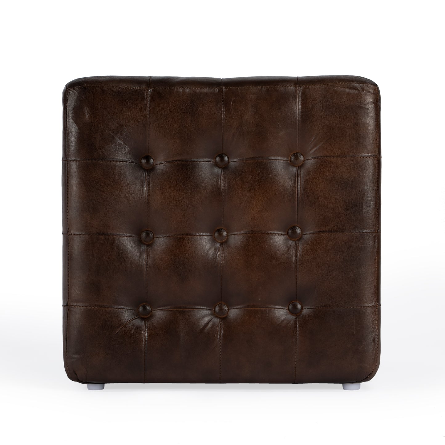 Butler Specialty Company Leon 18 in. Square Button Tufted Leather Cube Ottoman, Dark Brown
