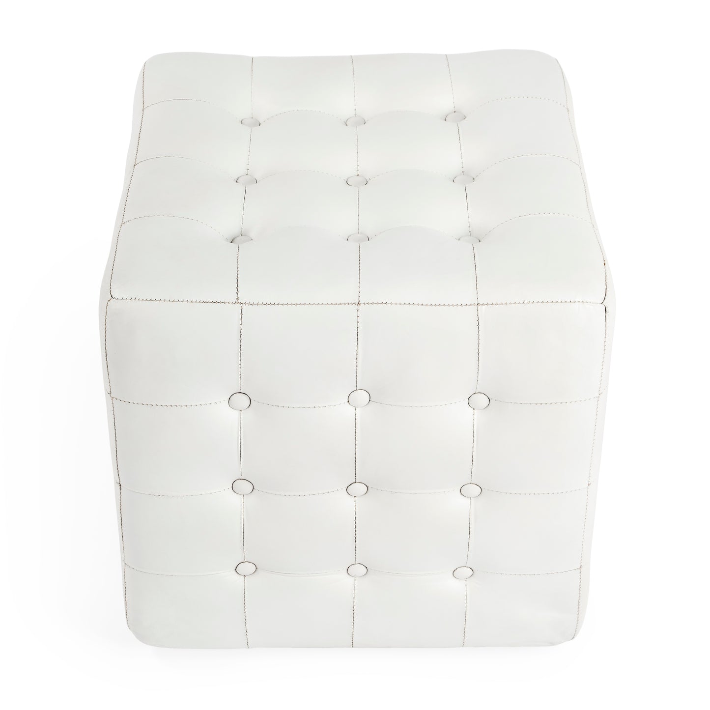 Butler Specialty Company Leon 18 in. Square Button Tufted Leather Cube Ottoman, White