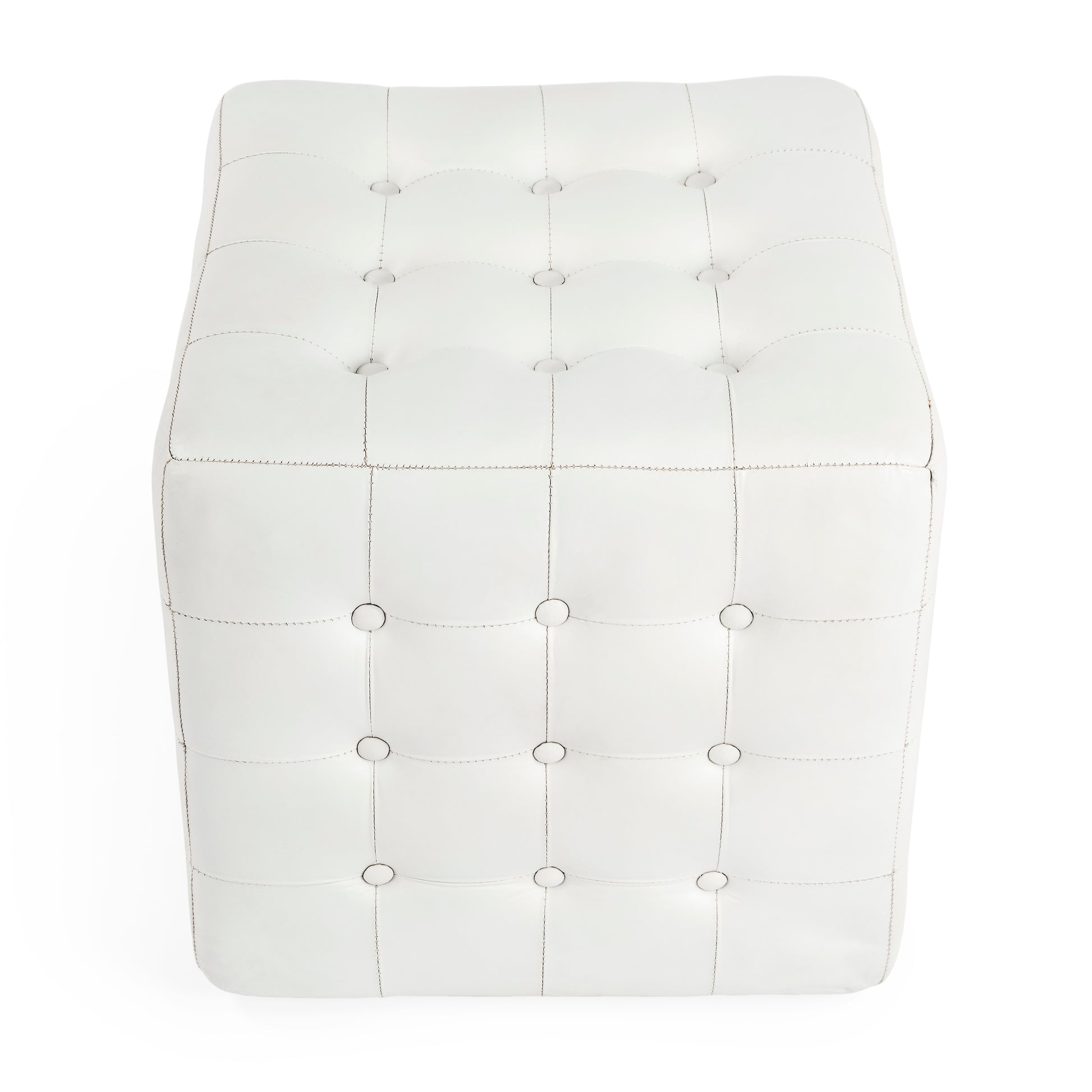 Butler Specialty Company Leon 18 in. Square Button Tufted Leather Cube Ottoman, White