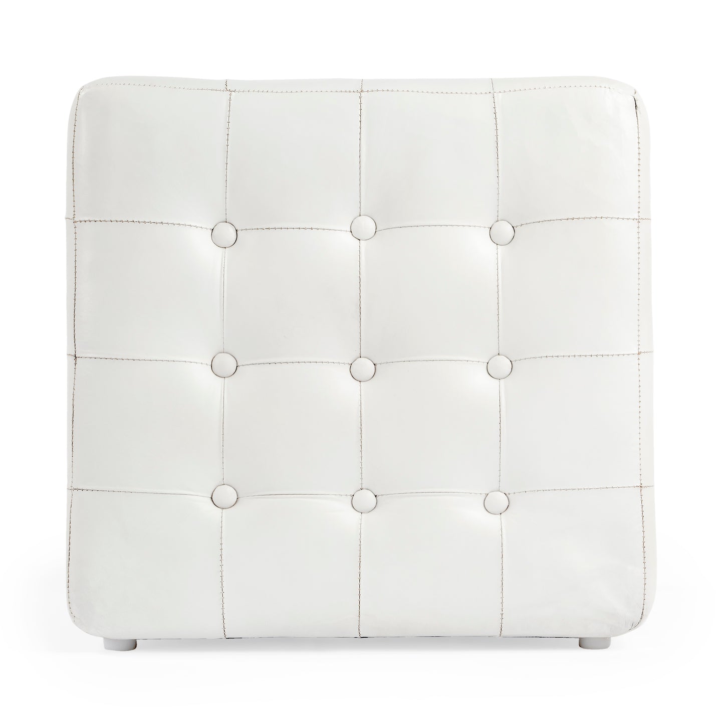 Butler Specialty Company Leon 18 in. Square Button Tufted Leather Cube Ottoman, White