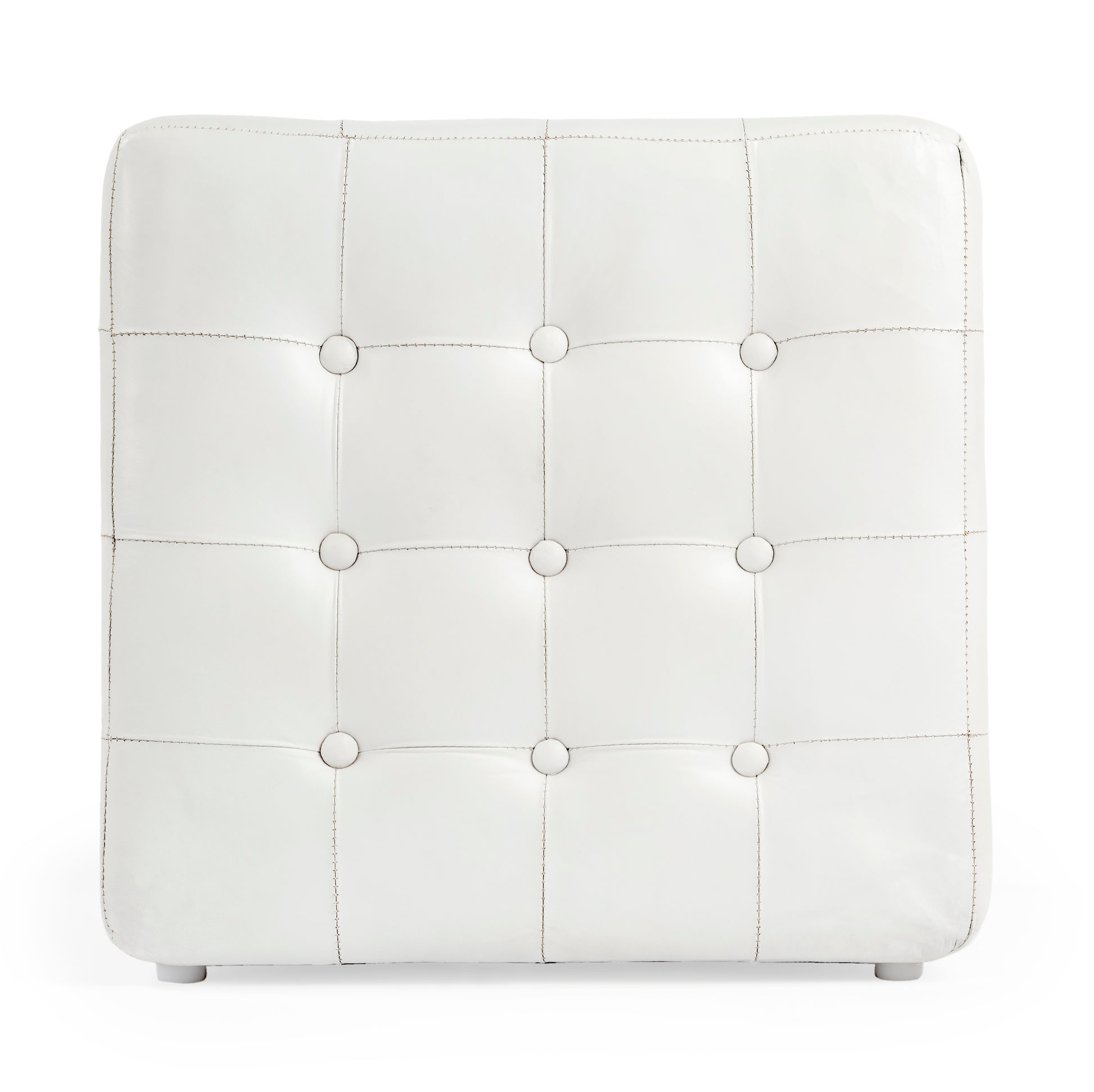 Butler Specialty Company Leon 18 in. Square Button Tufted Leather Cube Ottoman, White