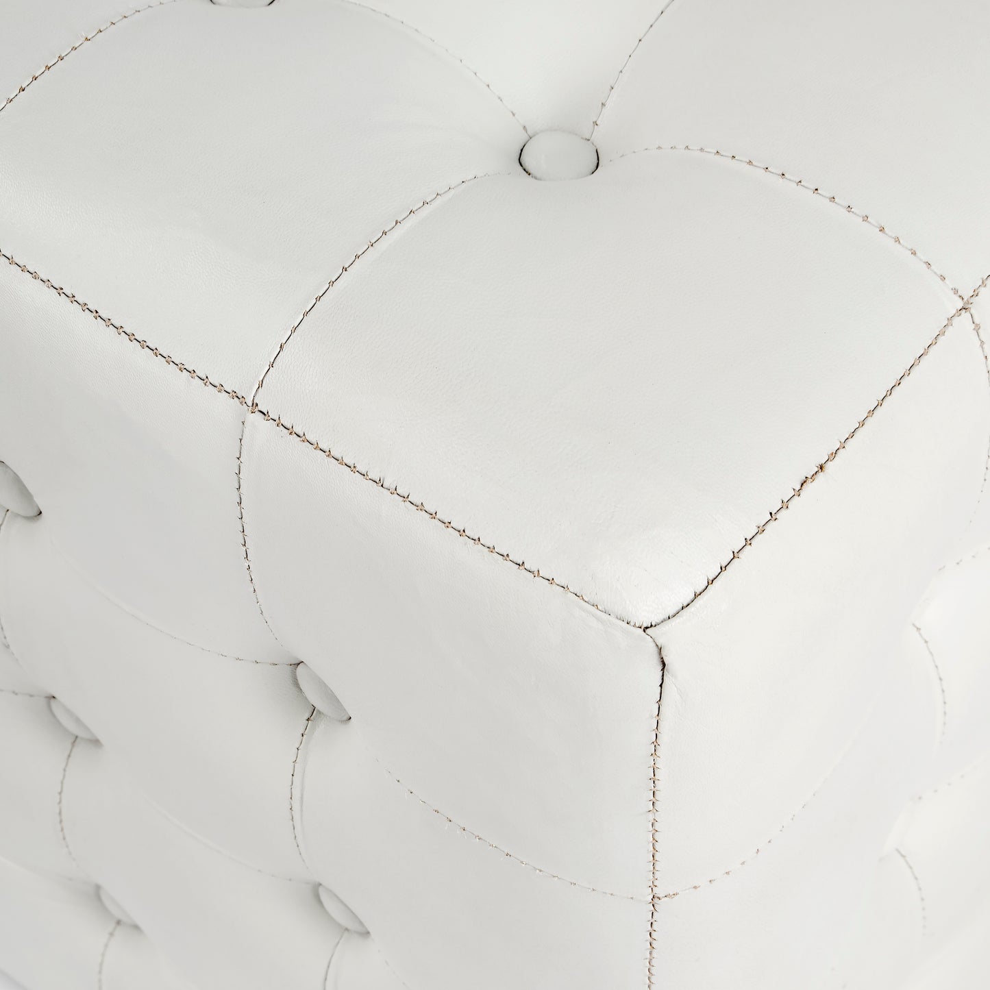 Butler Specialty Company Leon 18 in. Square Button Tufted Leather Cube Ottoman, White