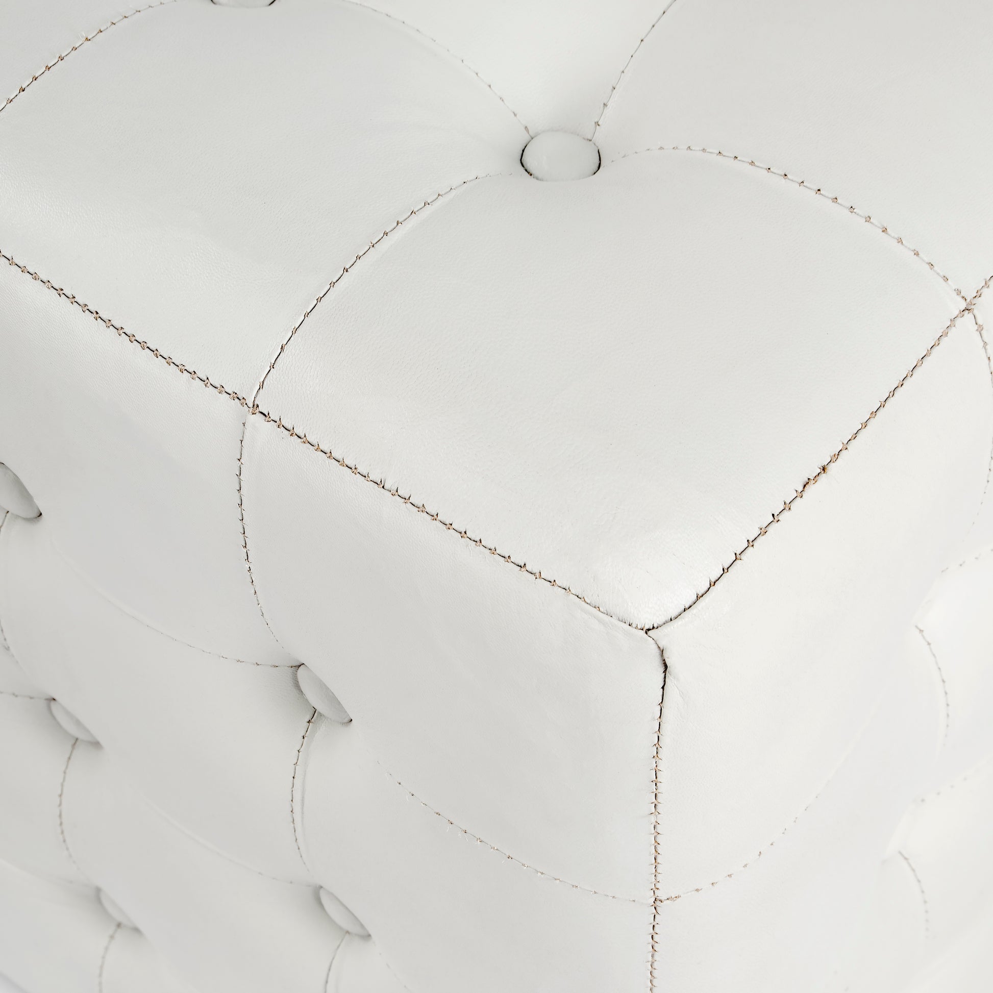 Butler Specialty Company Leon 18 in. Square Button Tufted Leather Cube Ottoman, White