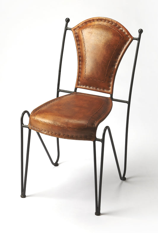 Butler Specialty Company Coriander Iron & Leather Side Chair, Medium Brown