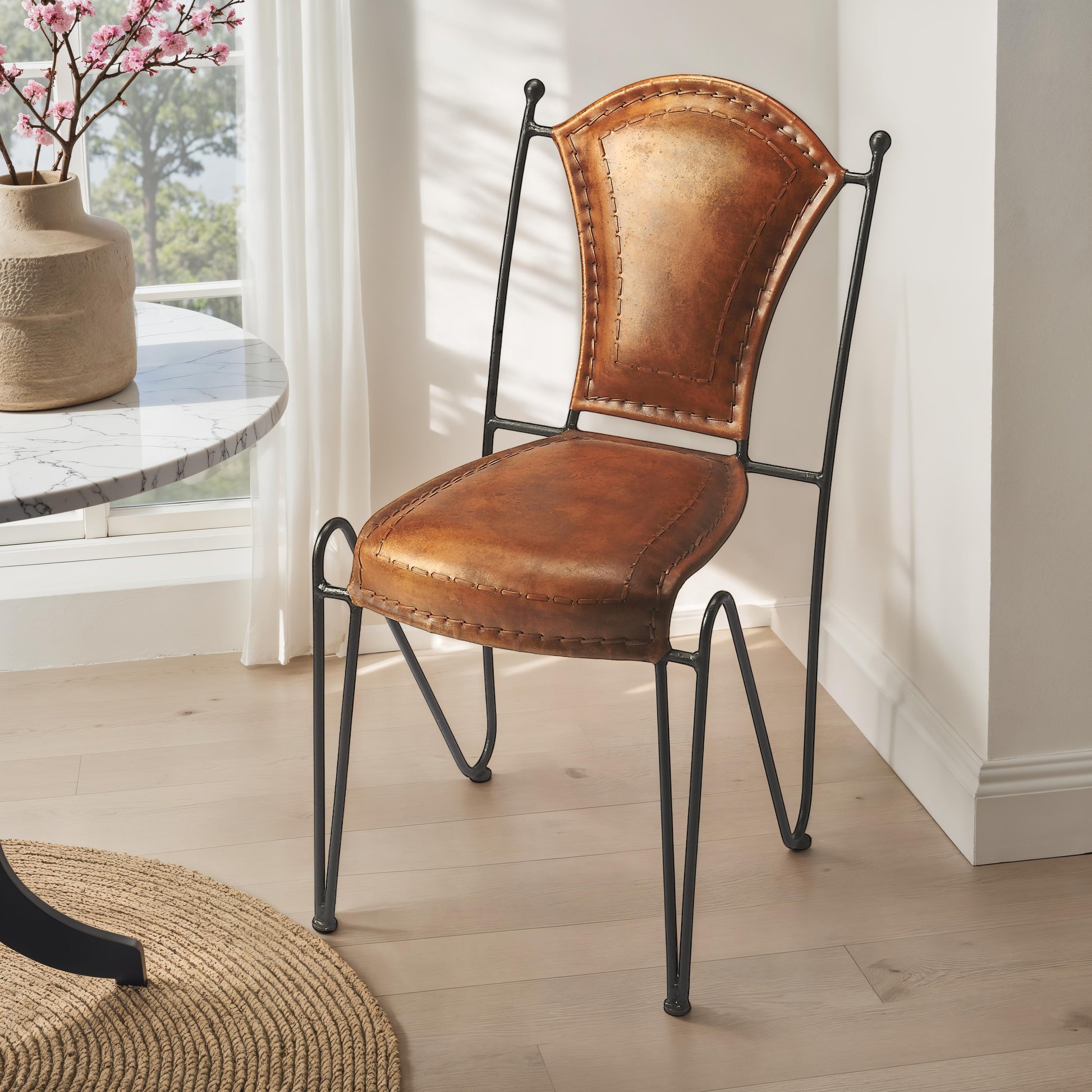 Butler Specialty Company Coriander Iron & Leather Side Chair, Medium Brown