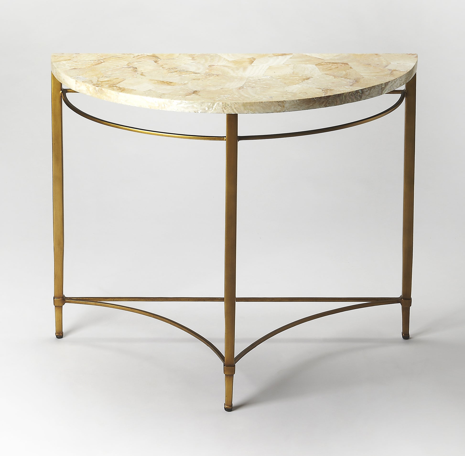 Butler Specialty Company Marlena 35 in. W Demilune Shell and Metal Console Table, Gold