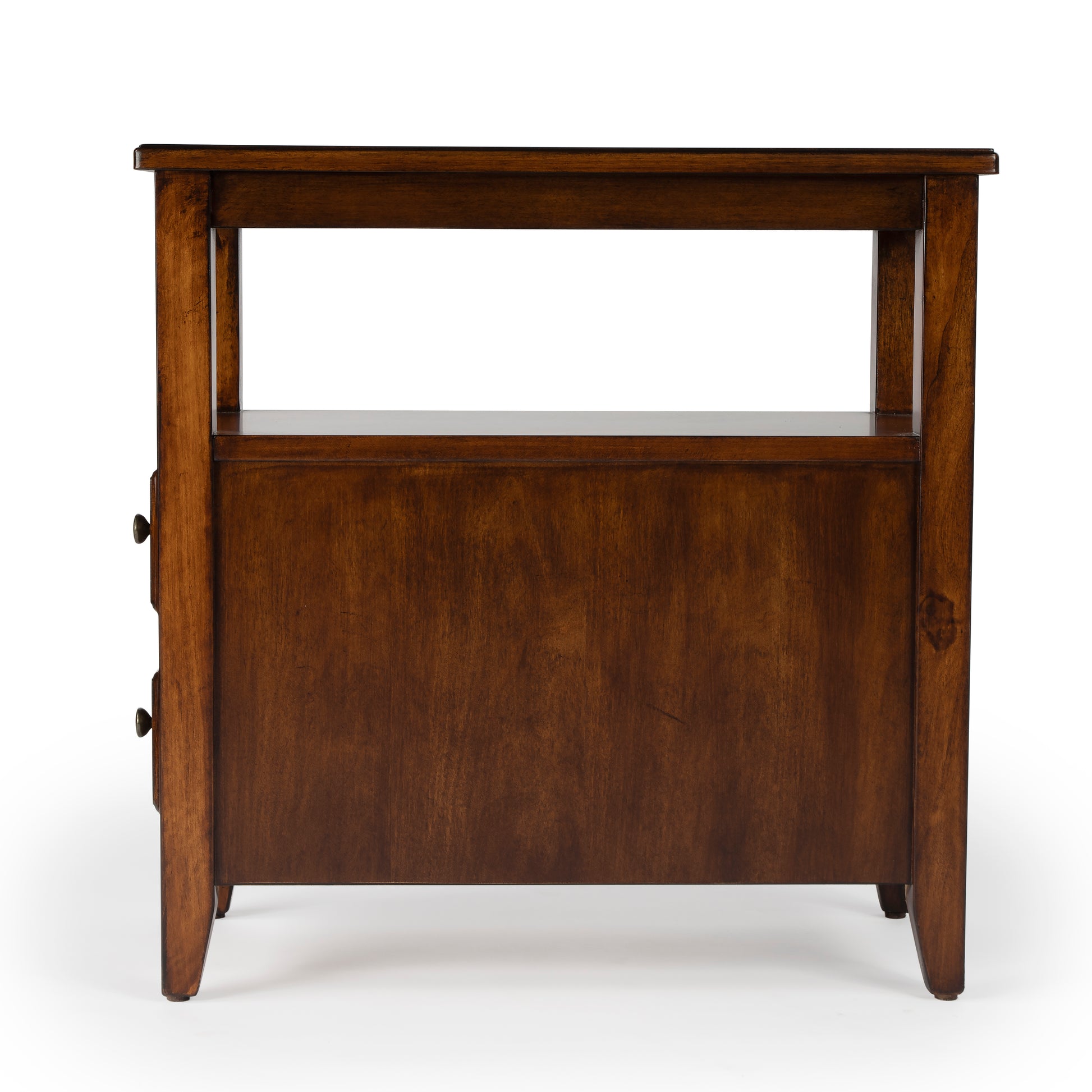Butler Specialty Company Marcus 12 in. W Rectangular Wood 2 Drawer Side Table with Top Open Shelf, Medium Brown