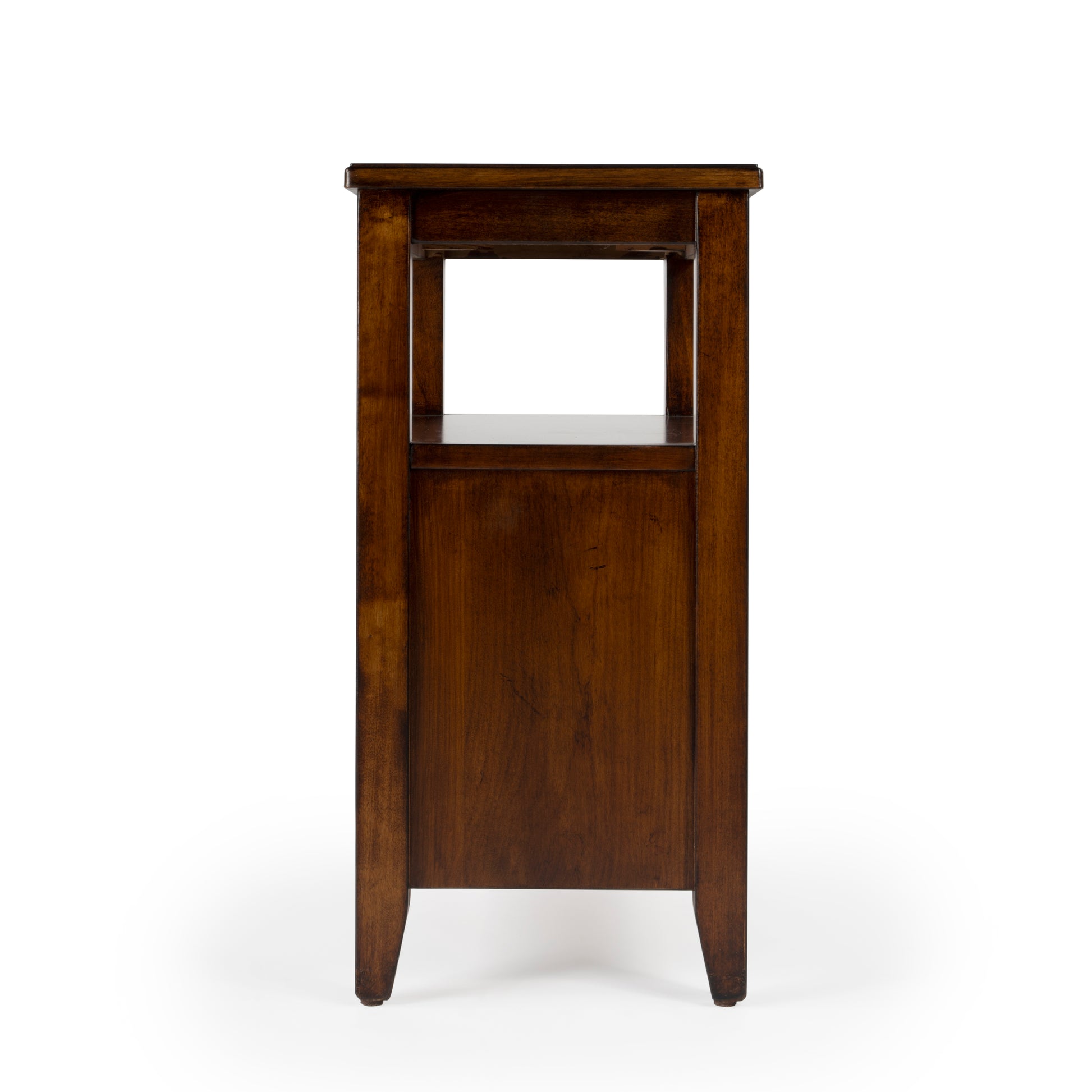 Butler Specialty Company Marcus 12 in. W Rectangular Wood 2 Drawer Side Table with Top Open Shelf, Medium Brown