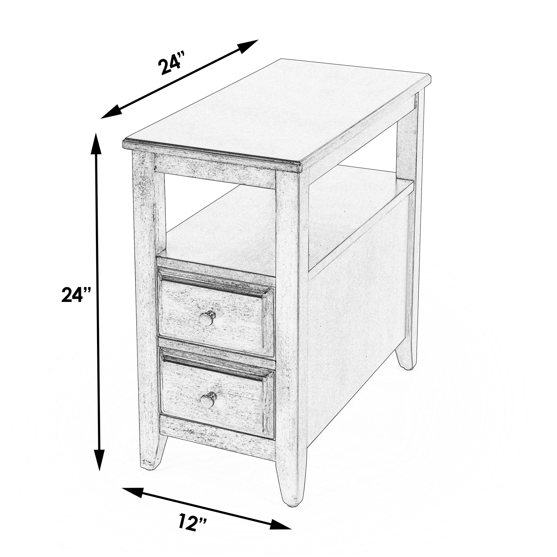 Butler Specialty Company Marcus 12 in. W Rectangular Wood 2 Drawer Side Table with Top Open Shelf, Medium Brown