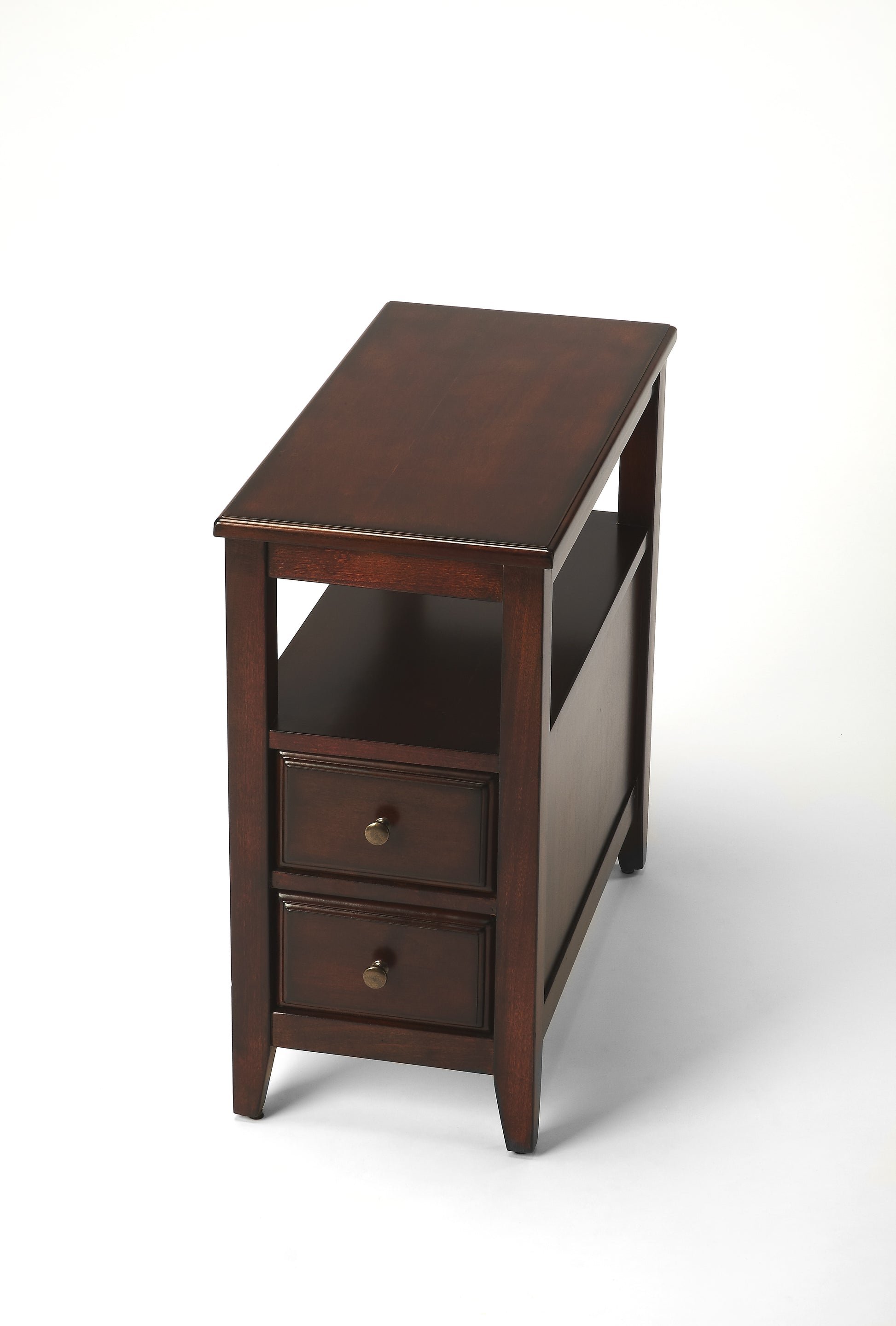 Butler Specialty Company Marcus 12 in. W Rectangular Wood 2 Drawer Side Table with Top Open Shelf, Dark Brown