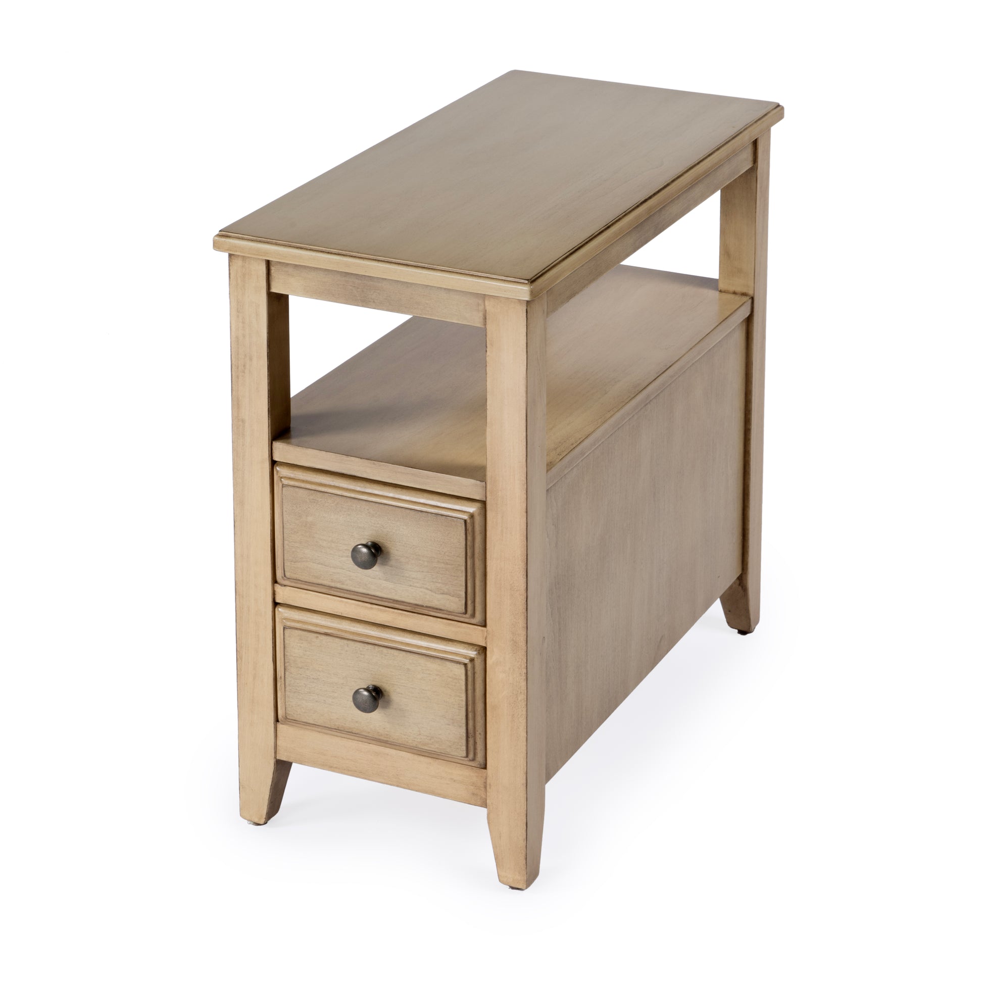 Butler Specialty Company Marcus 12 in. W Rectangular Wood 2 Drawer Side Table with Top Open Shelf, Tan/Beige