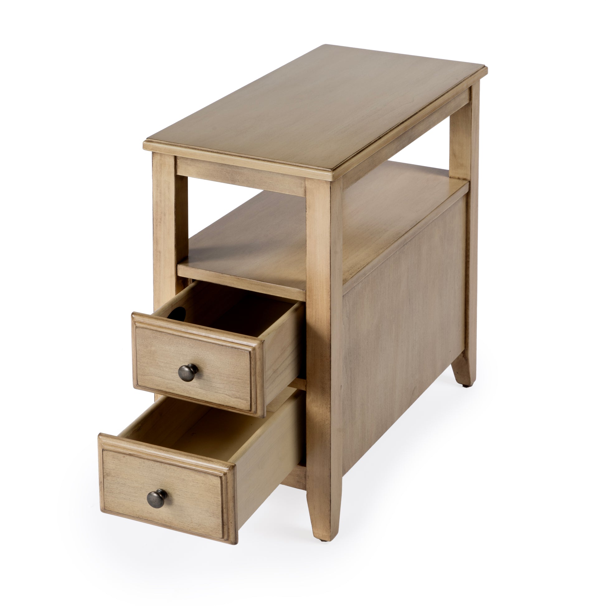Butler Specialty Company Marcus 12 in. W Rectangular Wood 2 Drawer Side Table with Top Open Shelf, Tan/Beige