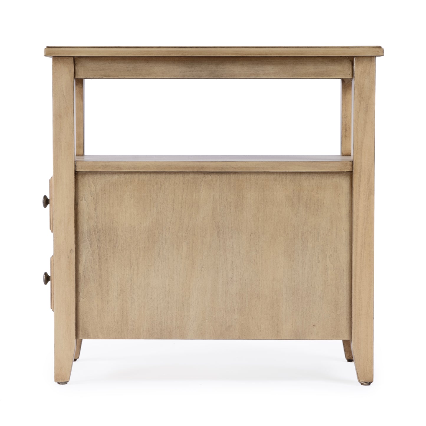 Butler Specialty Company Marcus 12 in. W Rectangular Wood 2 Drawer Side Table with Top Open Shelf, Tan/Beige