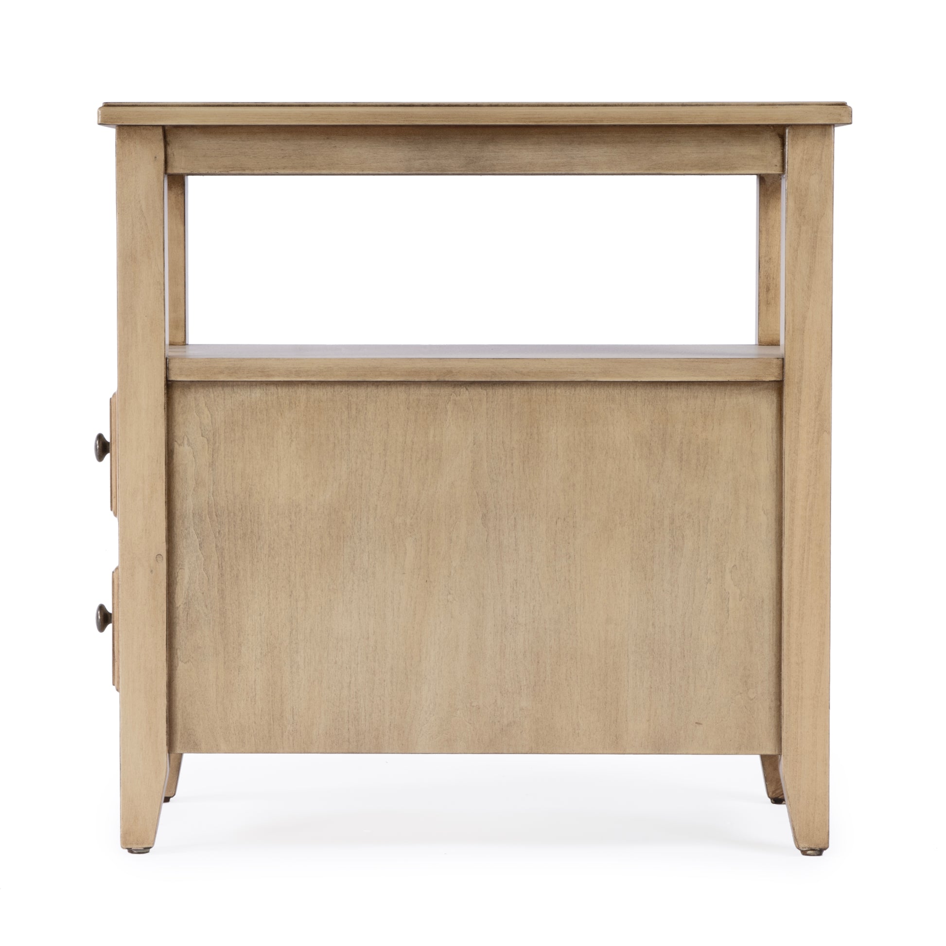 Butler Specialty Company Marcus 12 in. W Rectangular Wood 2 Drawer Side Table with Top Open Shelf, Tan/Beige