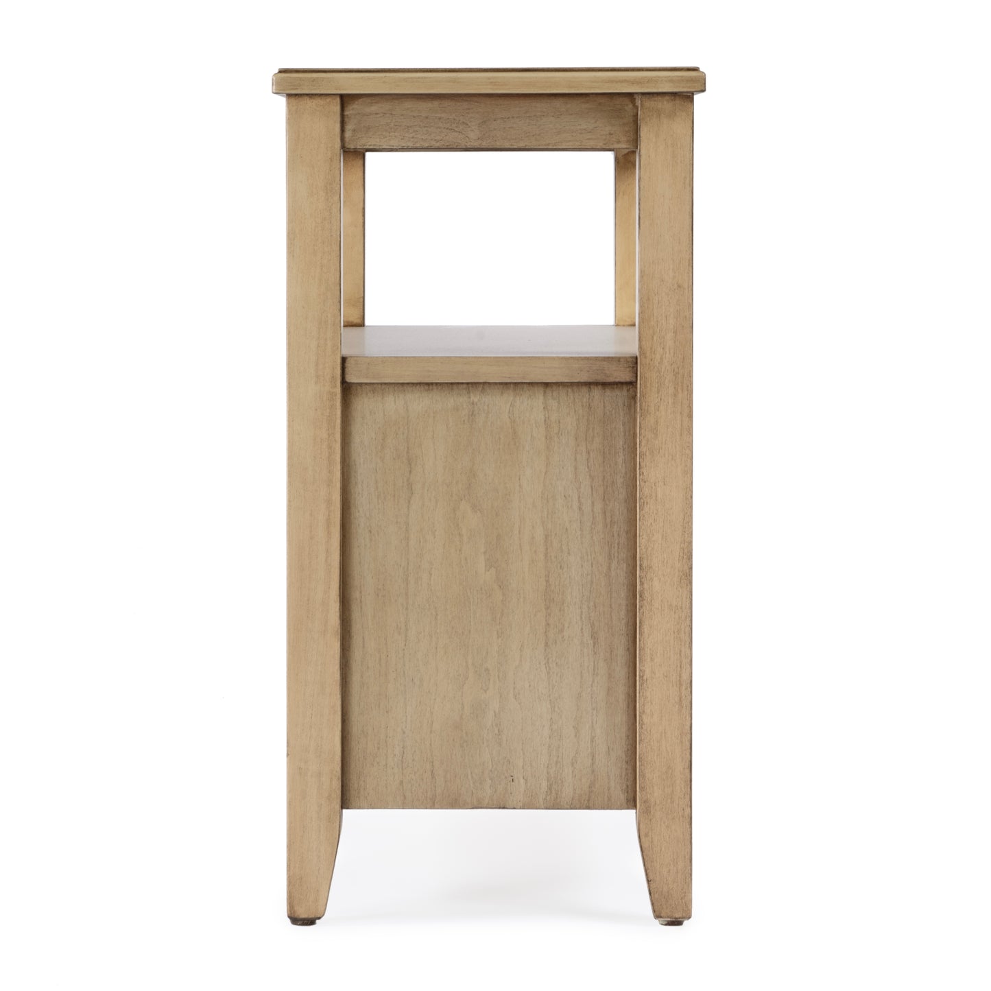 Butler Specialty Company Marcus 12 in. W Rectangular Wood 2 Drawer Side Table with Top Open Shelf, Tan/Beige