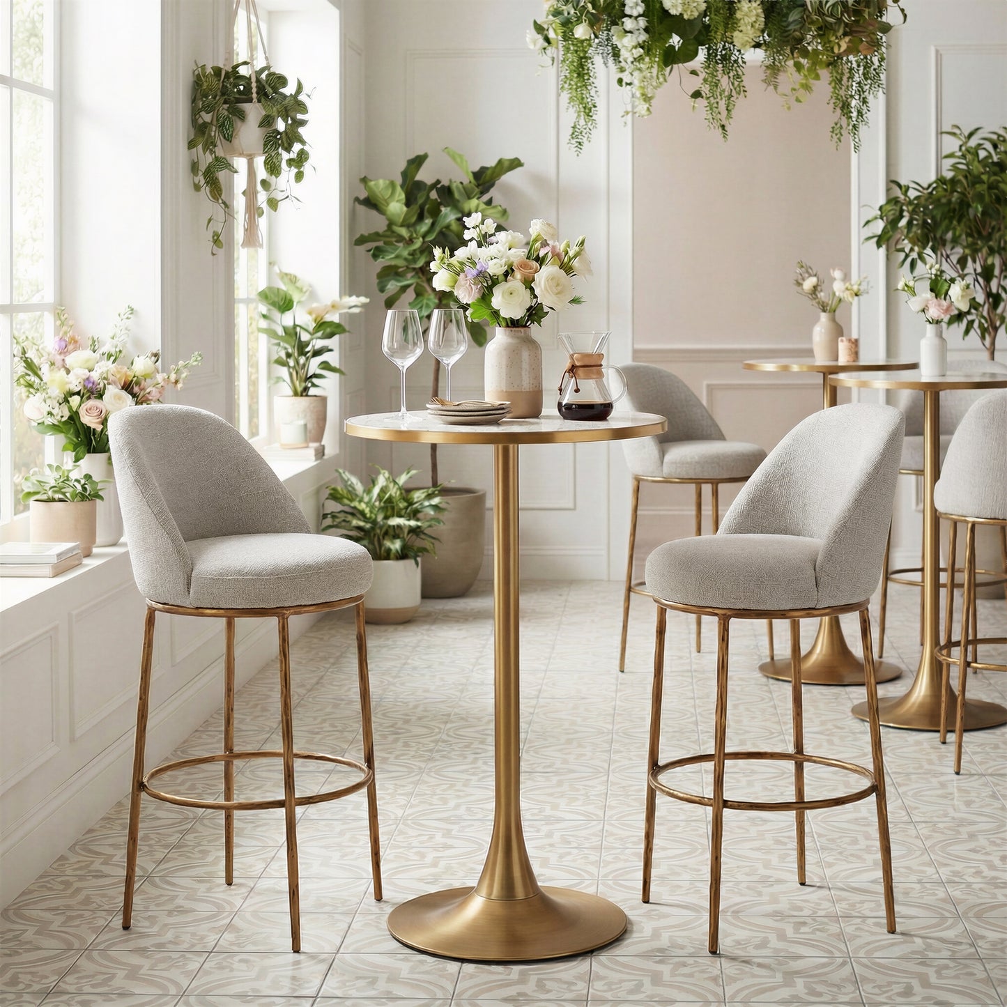 Nordhavn Swivel Barstool Beige & Gold - 10