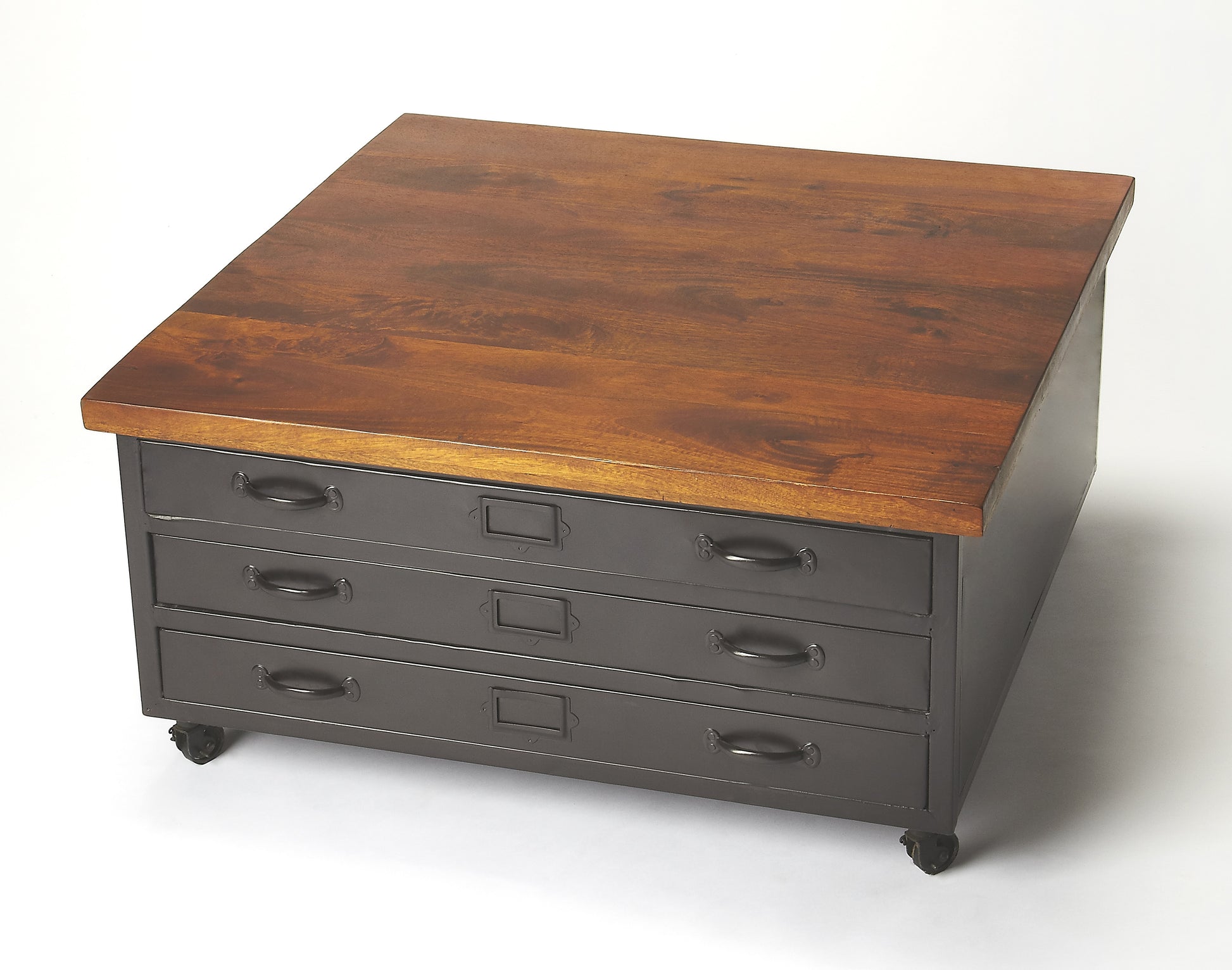 Butler Specialty Company Galvin 36 in. Square Wood Industrial Chic Coffee Table with Storage, Multi-Color